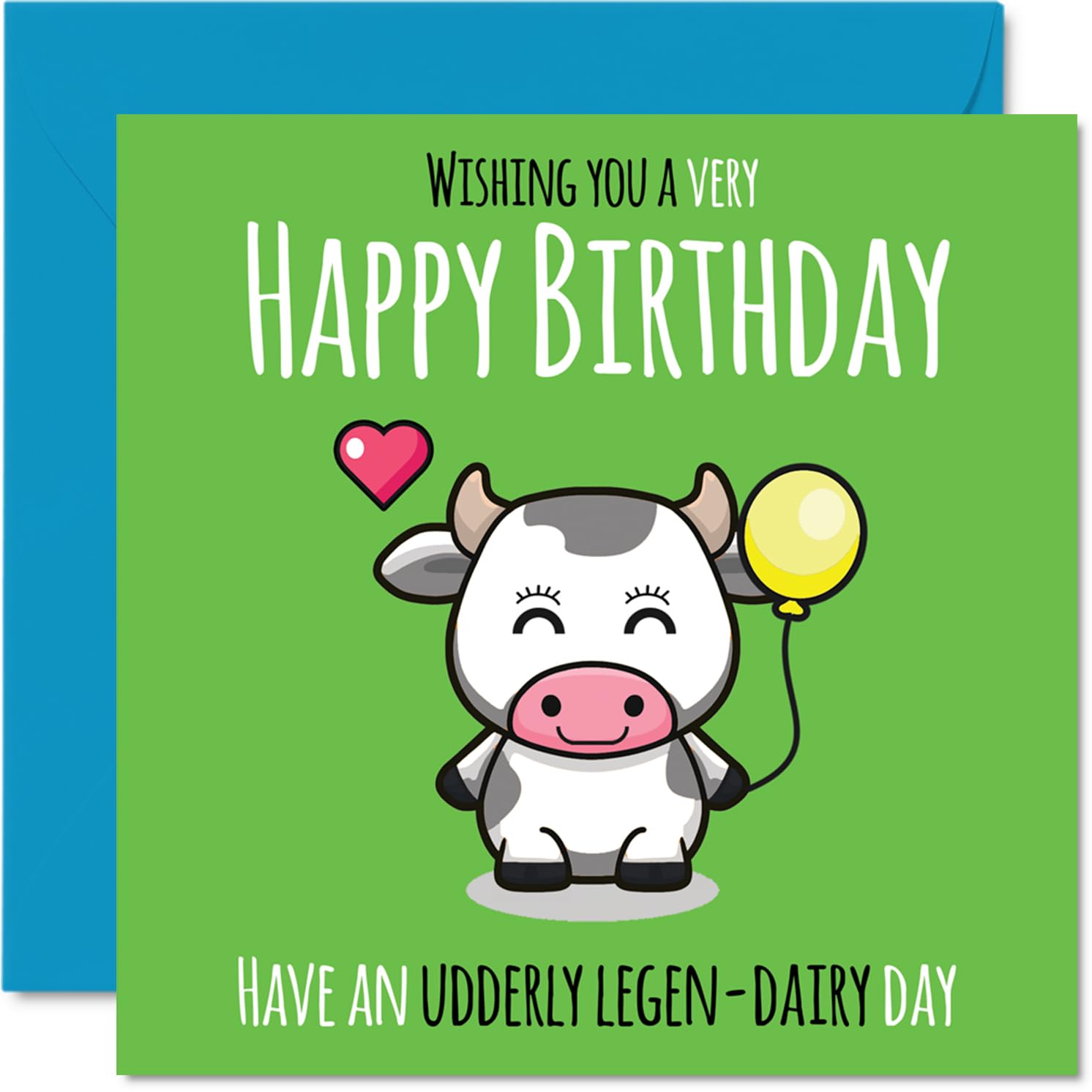 Family Birthday Card - Udderly Legen-Dairy - Happy Birthday Card for Family from Colleague Friends, 145mm cute cow Bday Greeting Cards