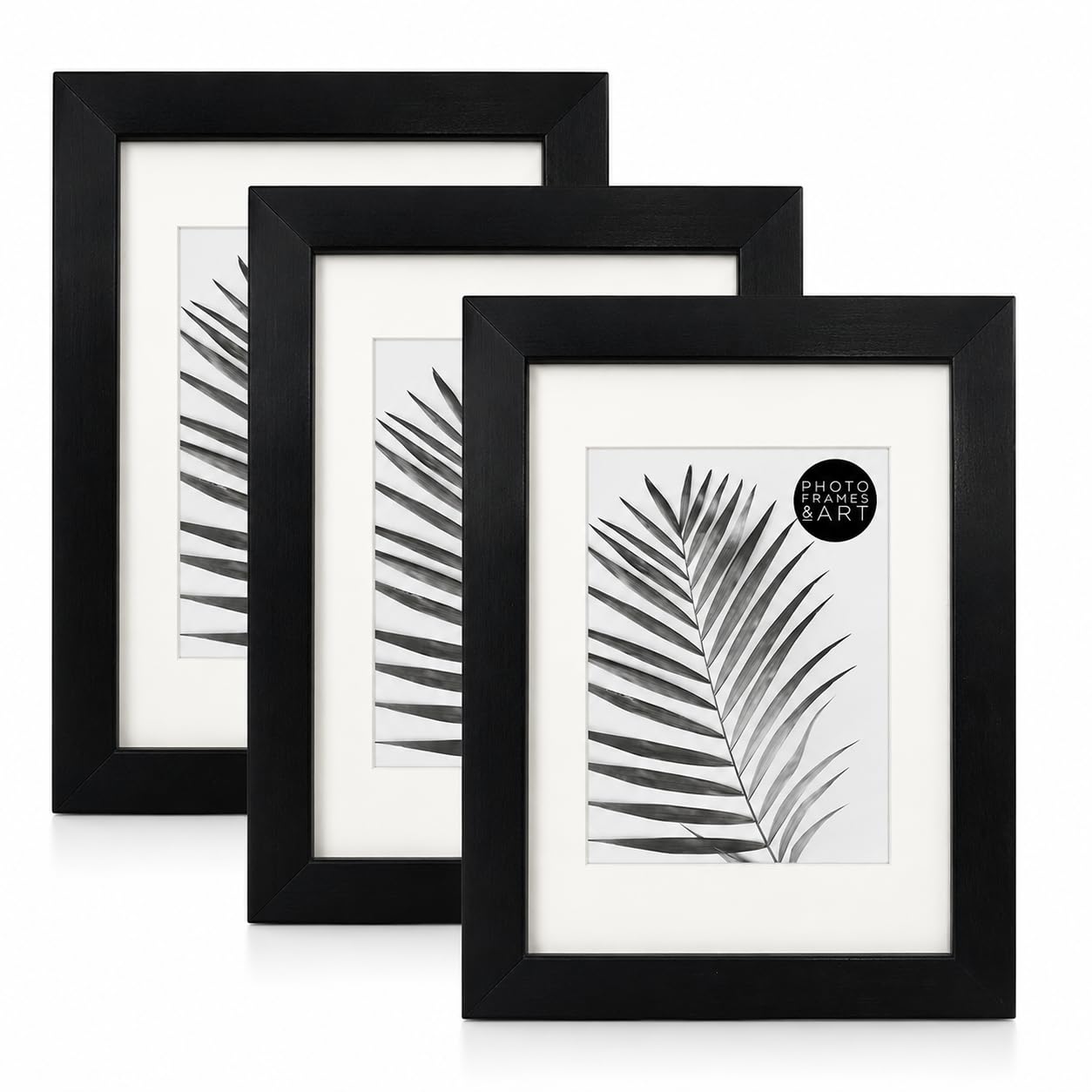 Pack of 3 Black Picture Frames 8x6 for 6x4 Photos with Soft White Mount, Real Glass