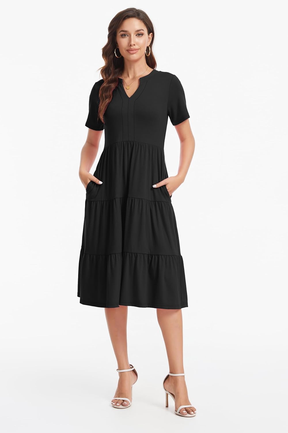 Women's V Neck Dress 2025 Lounge Fashion Casual Loose Fit Flowy Swing Tiered Vacation Dresses - Image 2