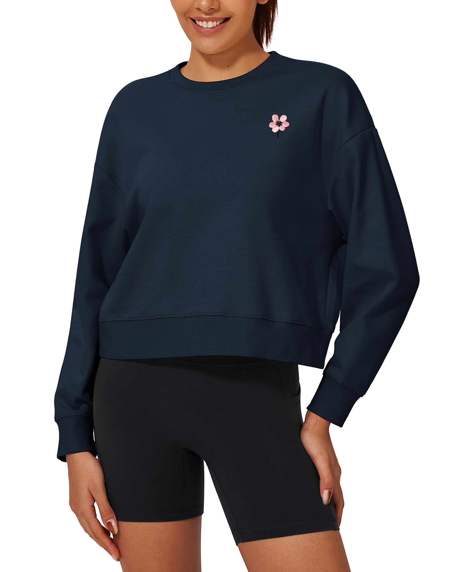 Stelle Cropped Sweatshirt for Women Crewneck Pullover Tops Oversized Long Sleeve Lightweight Casual Cotton Sweat Shirts