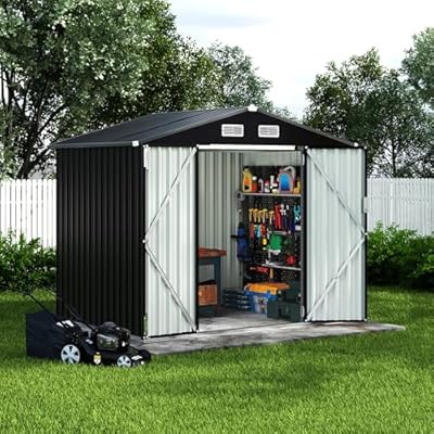 6x8 FT Metal Storage Sheds Outdoor, Metal Yard Sheds Garden Shed Kit, MetalTool Shed with Lockable Door, MetalUtility Sheds Buildings with Air Vent for Backyard Garden Patio Lawn