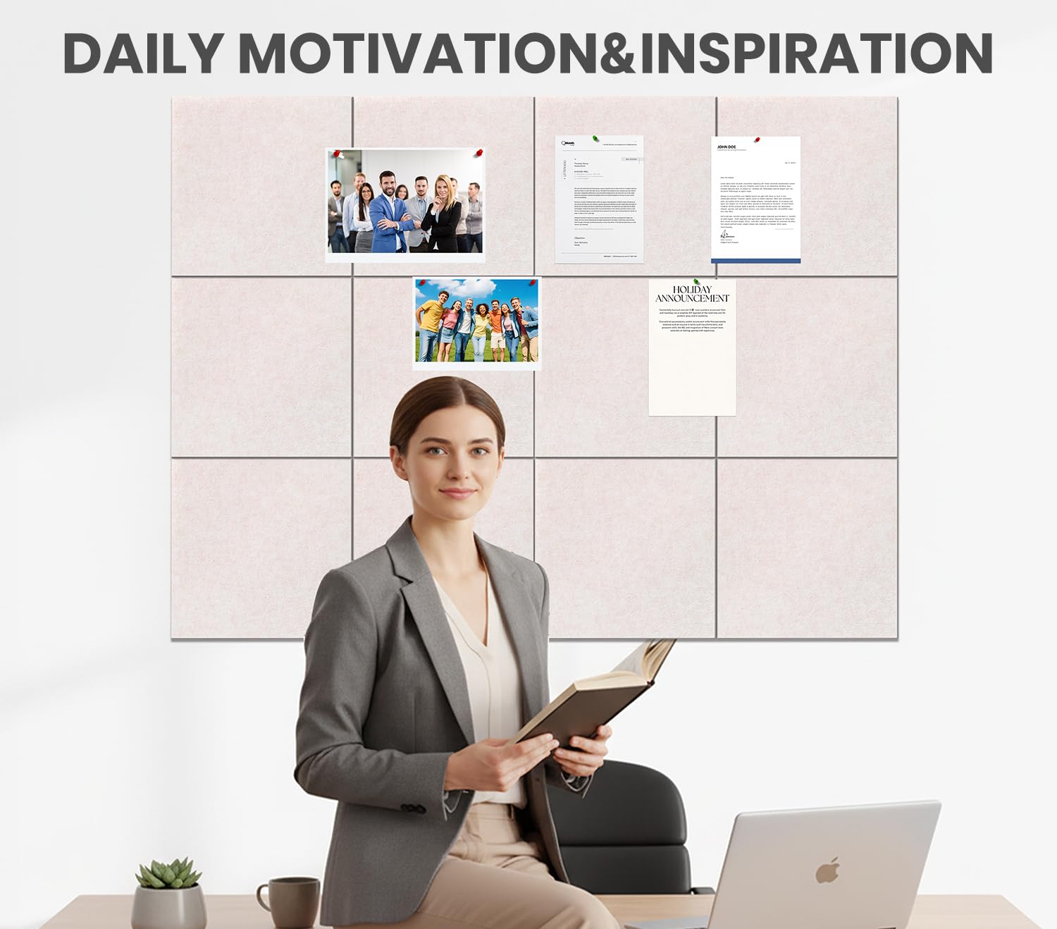 Cork Board Alternative 90 x 60 cm Notice Pin Board Bulletin Board for Home Office Kitchen Photos Memos - 6 Pack Removable Felt Wall Tiles with 20 pushpins - Oatmeal - Image 2