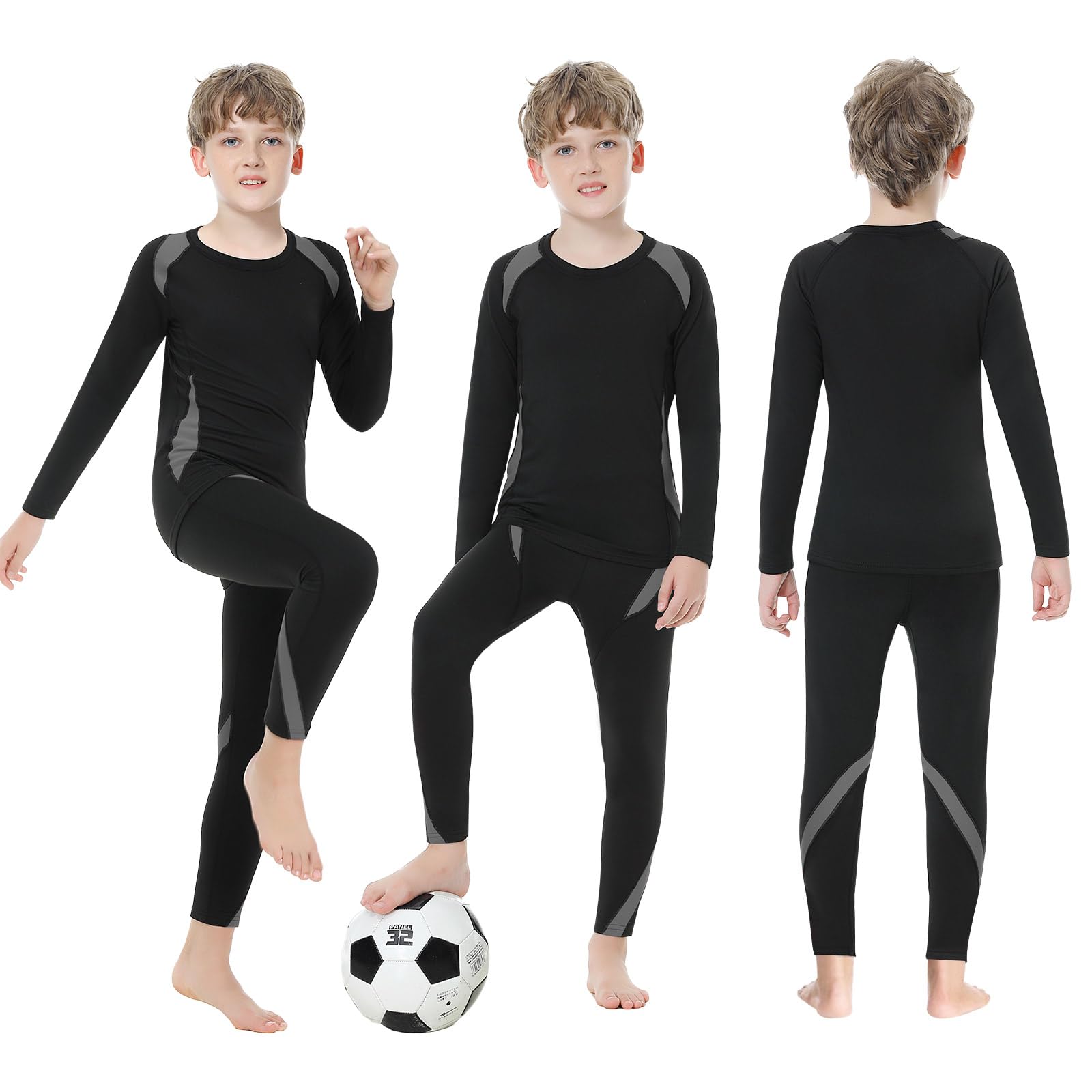 Xnova Intimo Termico Bambino 115-165cm, Biancheria Intima Set Maglia e Pantaloni, Traspirante Riscaldante Base Layer Set Intimi Funzionale per Sonno Corsa Sci Calcio