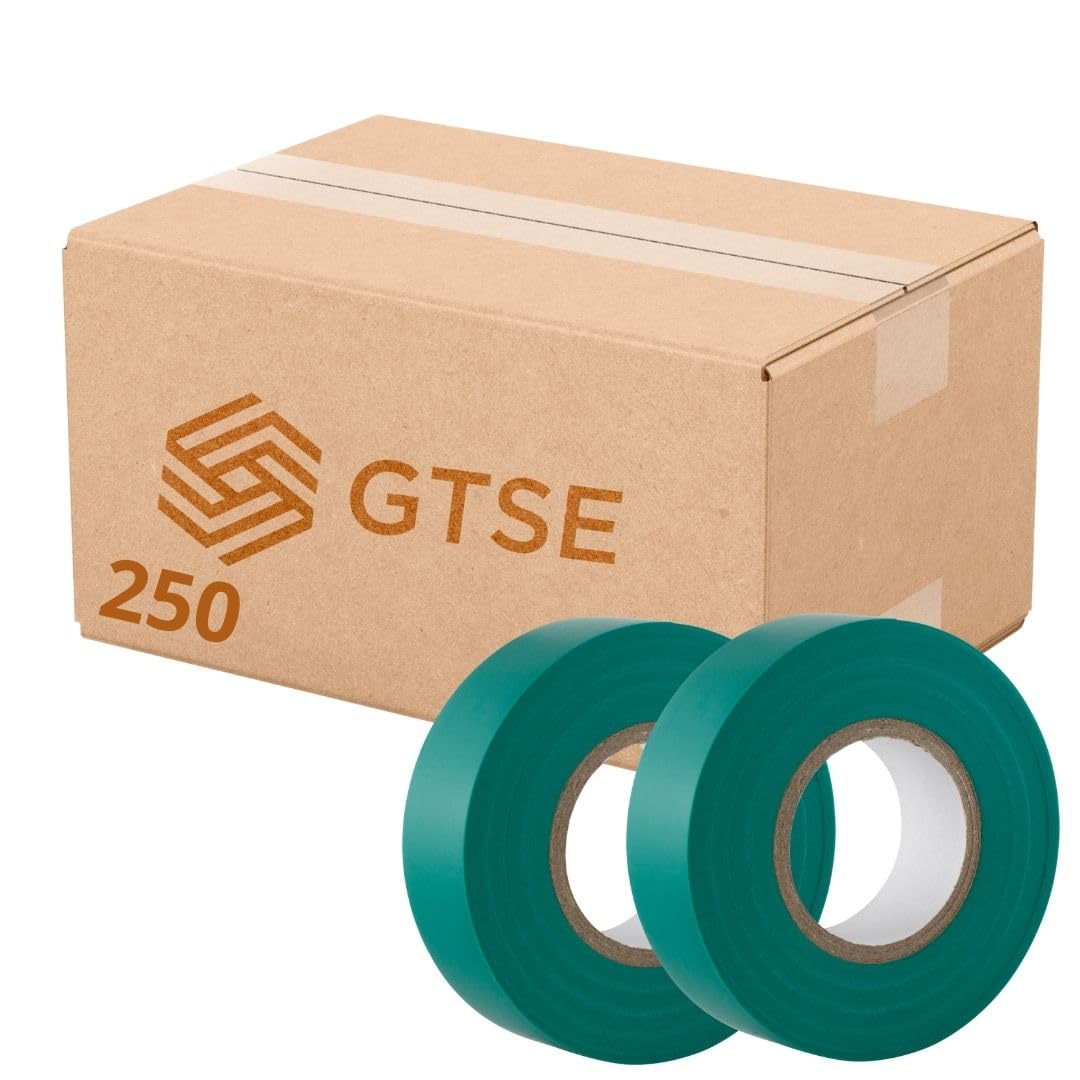 GTSE Green Electrical Tape, 19mm x 20m, Bulk Box of 250 Rolls, Strong Self-Adhesive PVC Insulation Tape for Insulating, Repairing and Protecting Electrical