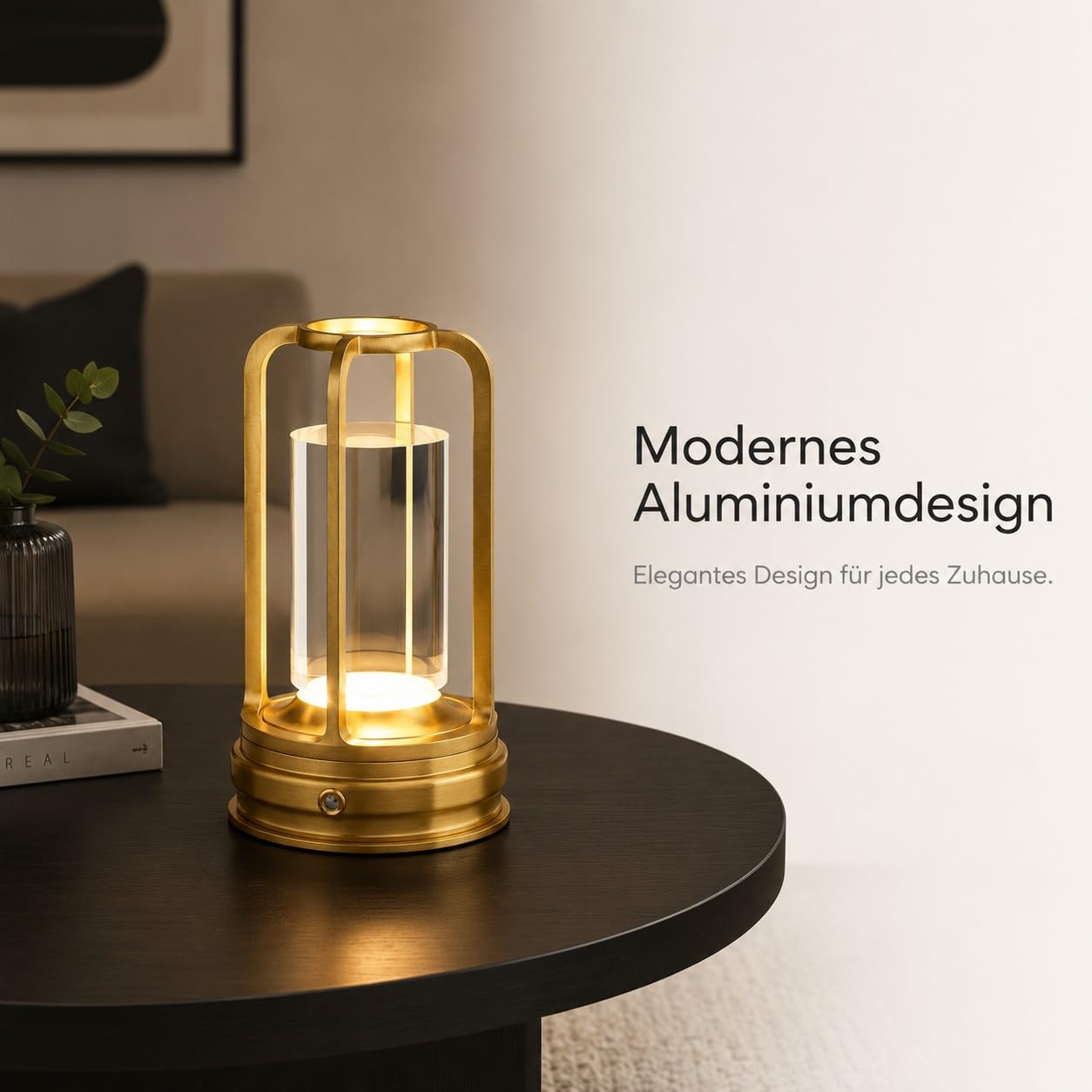 2er Set Tischlampe Kabellos mit Akku, LED Touch Lampe Dimmbar, USB-C Wiederaufladbar, 3 Farbtemperaturen, Aluminium Tischleuchte für Restaurant, Café, Hotel, Schlafzimmer, Gold