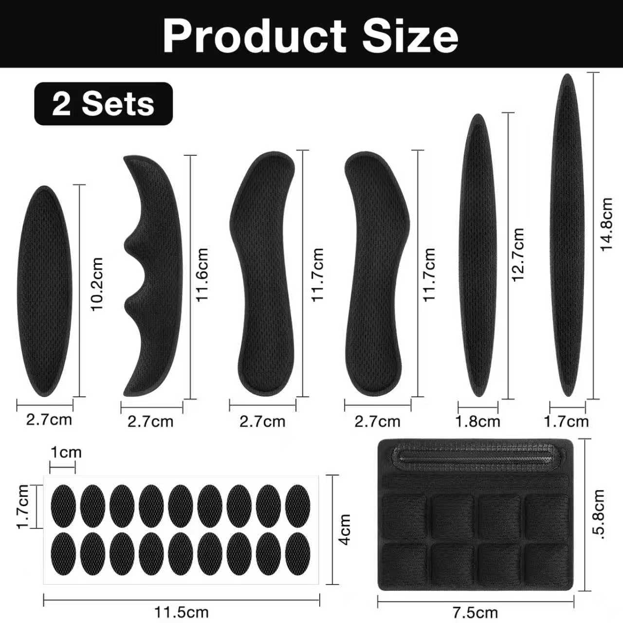 Imbottitura Casco Bici Set da 2, Cuscinetti in Schiuma con Kit di Chiusura a Strappo, Imbottiture di Ricambio Universali per Caschi da Bici, Accessori Casco Nero
