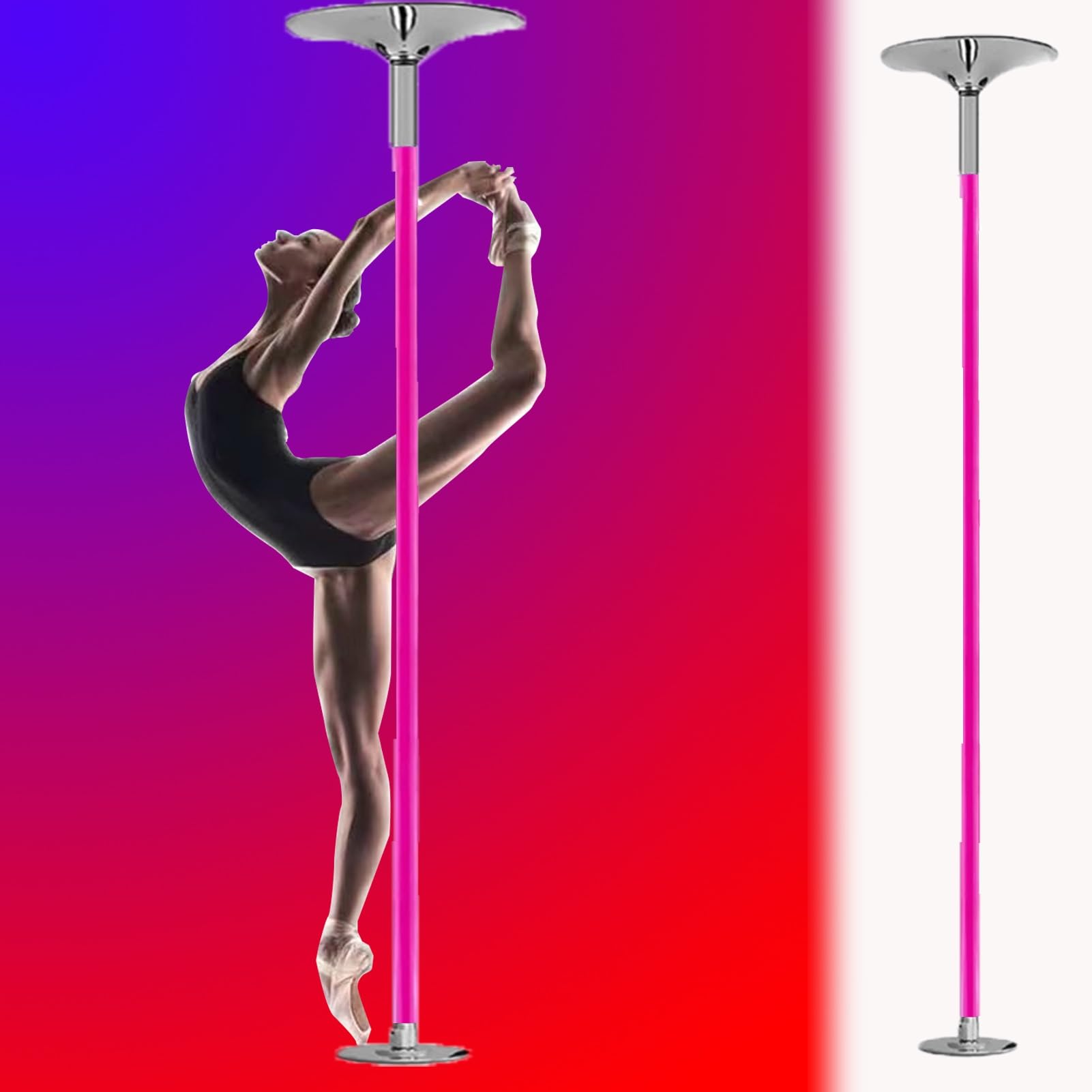 Poledance Stange Indoor Professionelle Tanz-Fitnessstange für Ballettübungen, Pinke, Drehbare Statische Stange mit Silikon-Kett- und Verlängerungszubehör