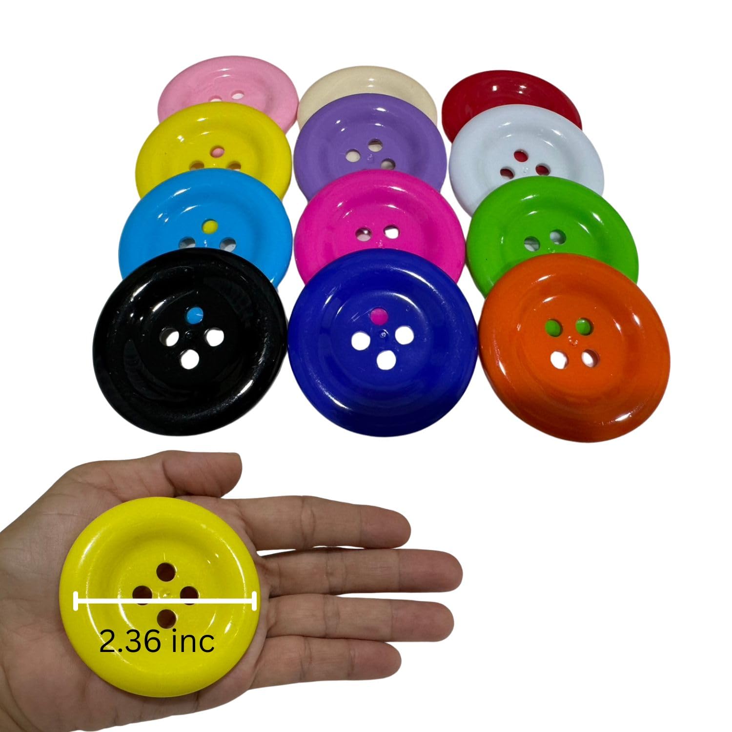 12 Pcs Jumbo Large 2.36 Inch (60 mm.) Plastic Buttons Bright Colors Multicolor DIY Crafting Vibrant Sewing, Scrapbooking Accessories