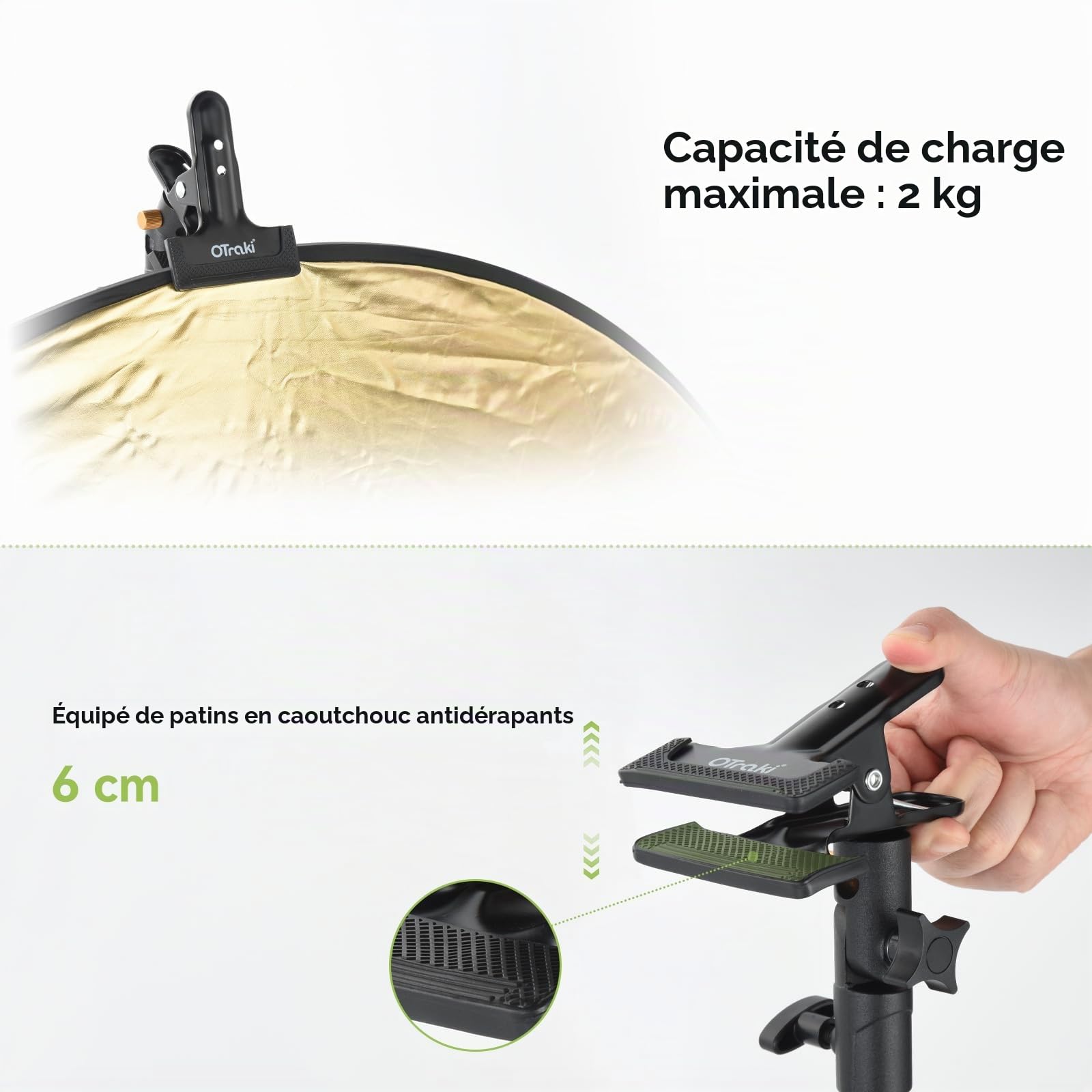 OTraki Lot de 2 Pince Réflecteur Réglable à 180° Pince Métallique Puissante pour Studio Photo avec Adaptateurs à Vis de 1/4'' à 3/8'', Support de Réflecteur Photographie pour Fond et Pied d'éclairage