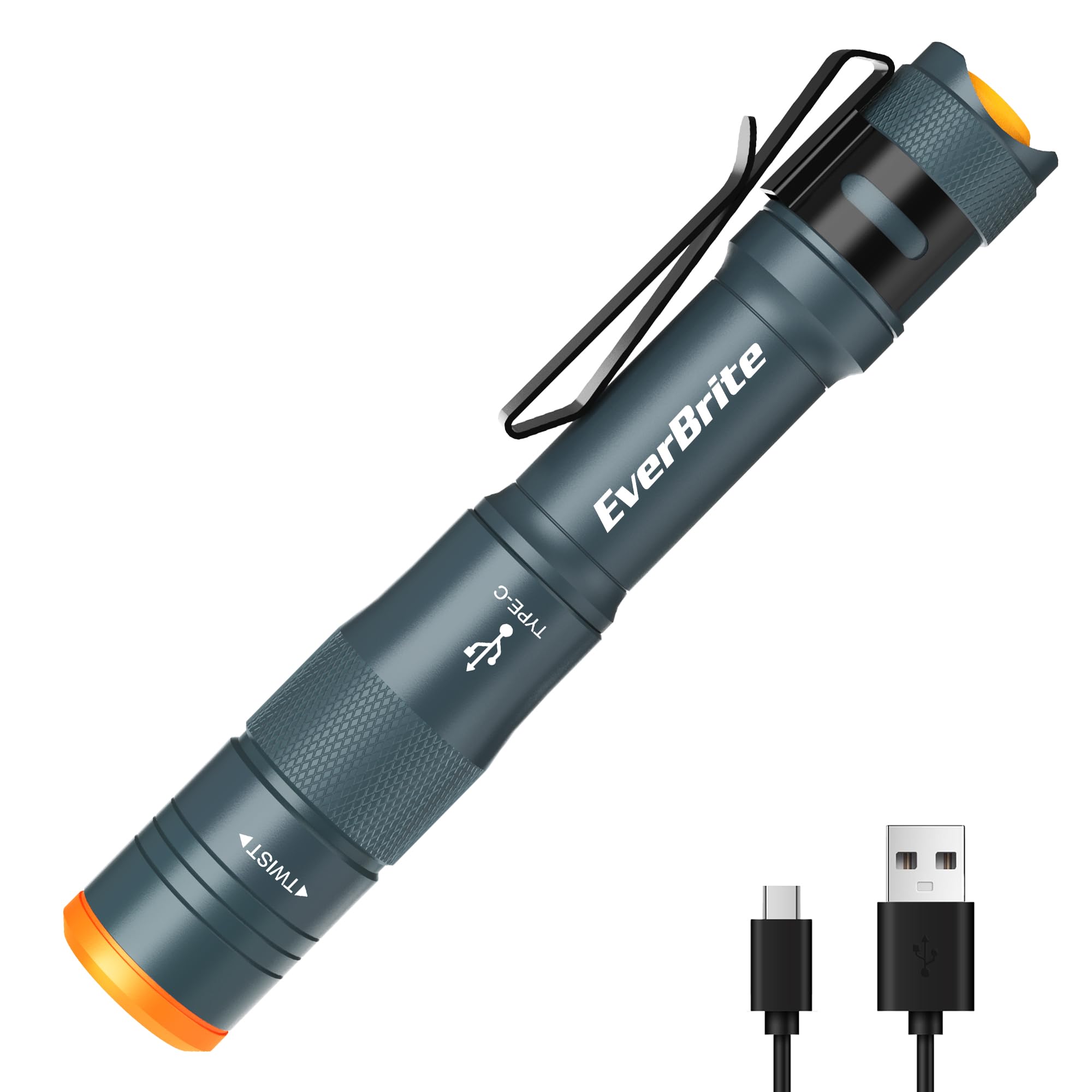 EverBrite Mini Pen Light, Rechargeable Pocket Pen Flashlight with USB C Cable, 4 Light Modes, 300 Lumens Small Flashlight with Clip for Inspection, Repair, Outdoors, Emergency, Deep Blue Dee