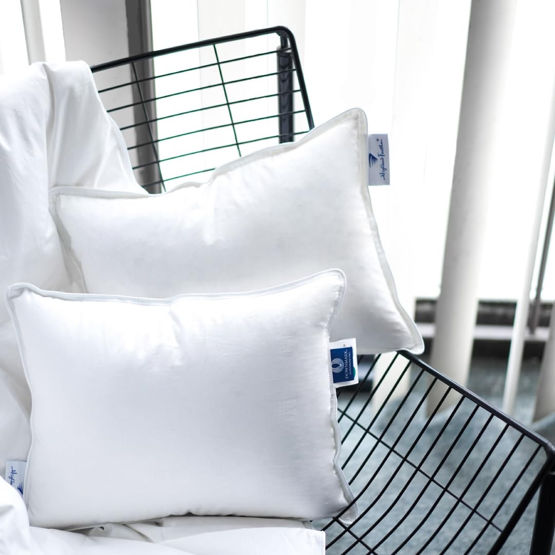 Highland Feather 600 Loft White Down Compressible Travel Pillow with 500TC 100% Breathable Cotton Shell for Back, Stomach or Side Sleepers, Travel and Camping, Lightweight and Ultra Soft