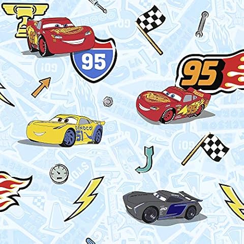 Komar TD5-0003 Disney Cars Lets Race-1 Non-Woven Wallpaper Roll Size 10.05 x 0.53 m Children's Room Lightning Car Racing Car Multi-Coloured Cover