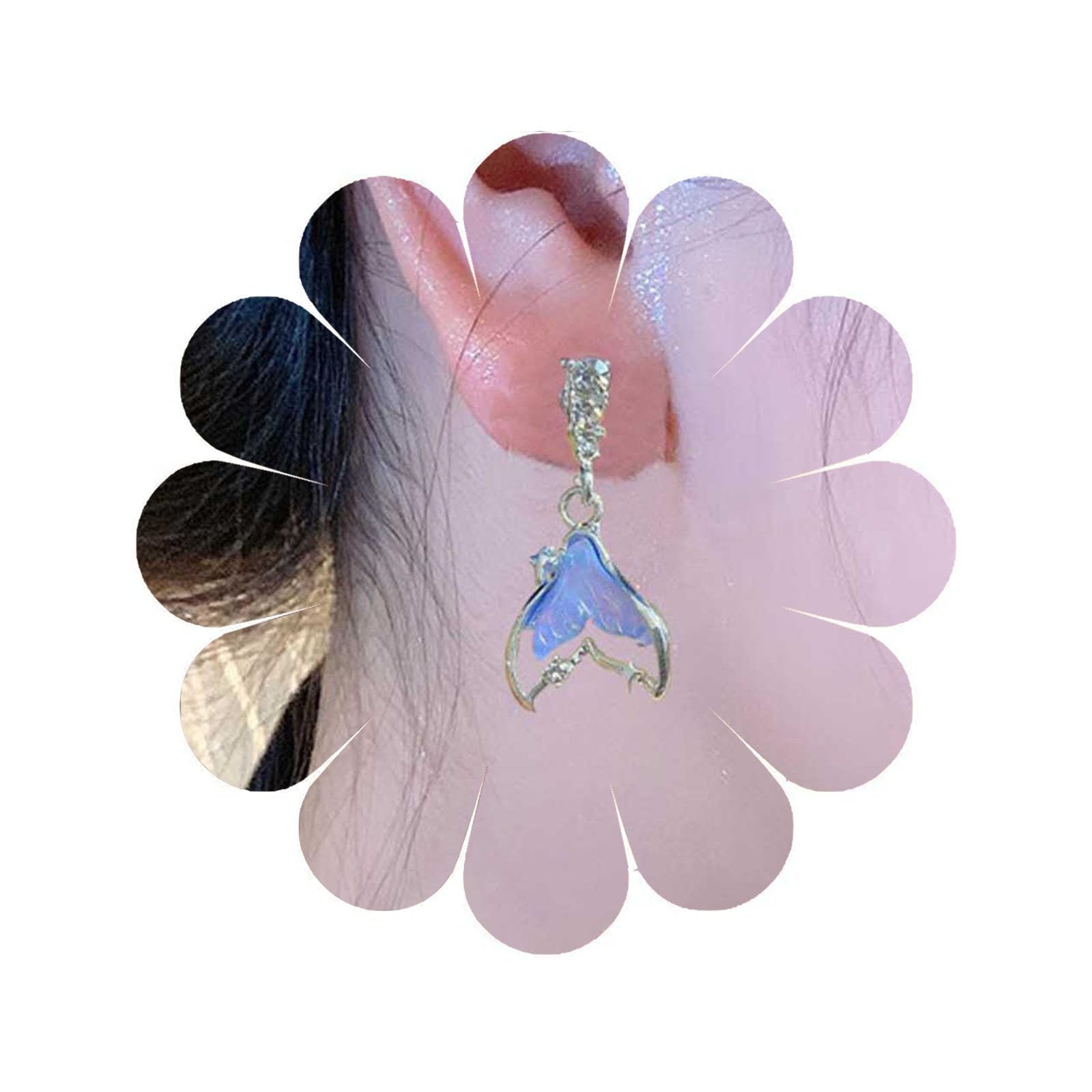 Mermaid Tail Dangle Earrings Crystal Bar Stud Earrings Cz Fish Tail Earrings Rhinestone Fishtail Drop Earrings Jewelry for Women and Teen Gifts
