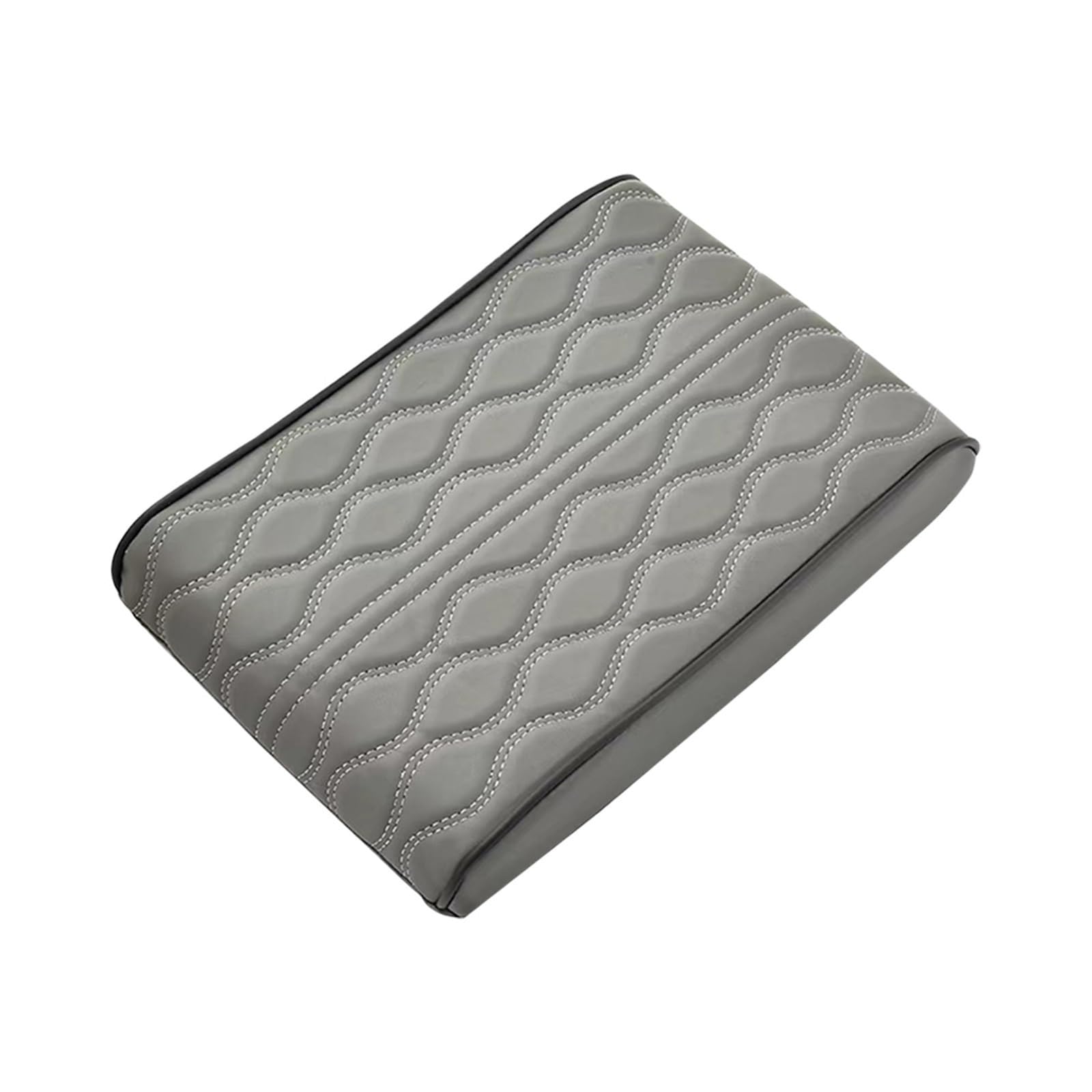 AWEUDNHI Car Armrest Box Wave Embroidery PU Leather Car Armrest Mat Center Console Arm Rest Protection Cushion Auto Armrests Storage Box Cover Pad Console Armrest(Grey)