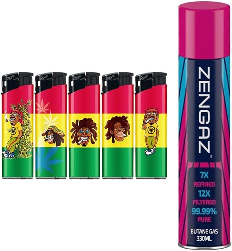 N2 Electronic Lighter - 5 Pack With 330ml Gas (Rasta)