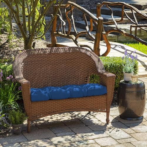 Image of Arden Outdoor Wicker Settee Cushion, 41.5 x 18, Rain-Proof, Fade Resistant Cobalt Blue Texture