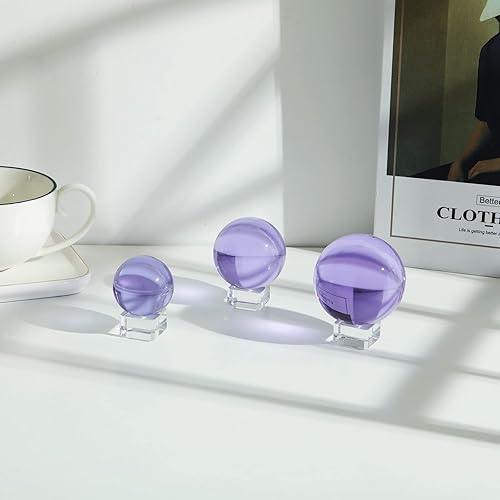 Miniatura 4 de LONGWIN Bola de cristal sólido K9 de 1.969 in (2 pulgadas) con atrapasoles de soporte libre (morado)