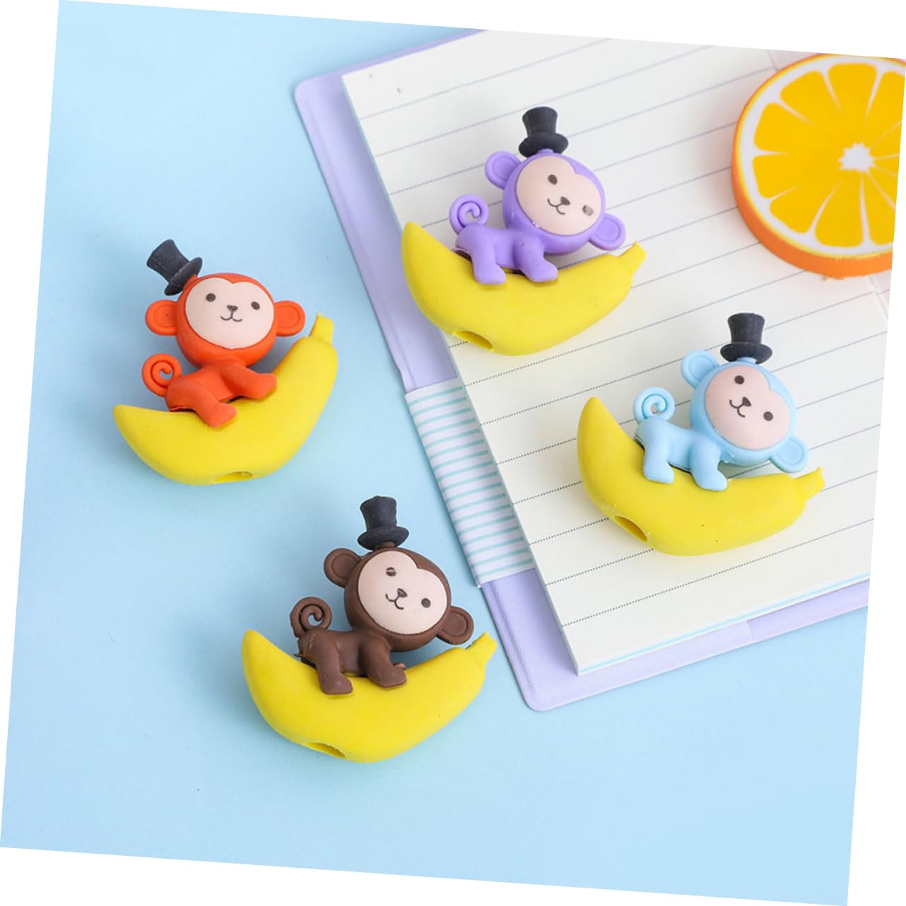 48 Radiergummis mit Cartoon Motiven, Affen und Bananen für Schüler