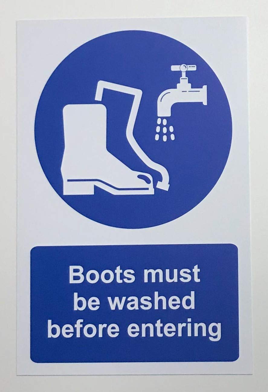 Boots must be washed before entering Safety sign - 3mm Aluminium sign 400mm x 300mm