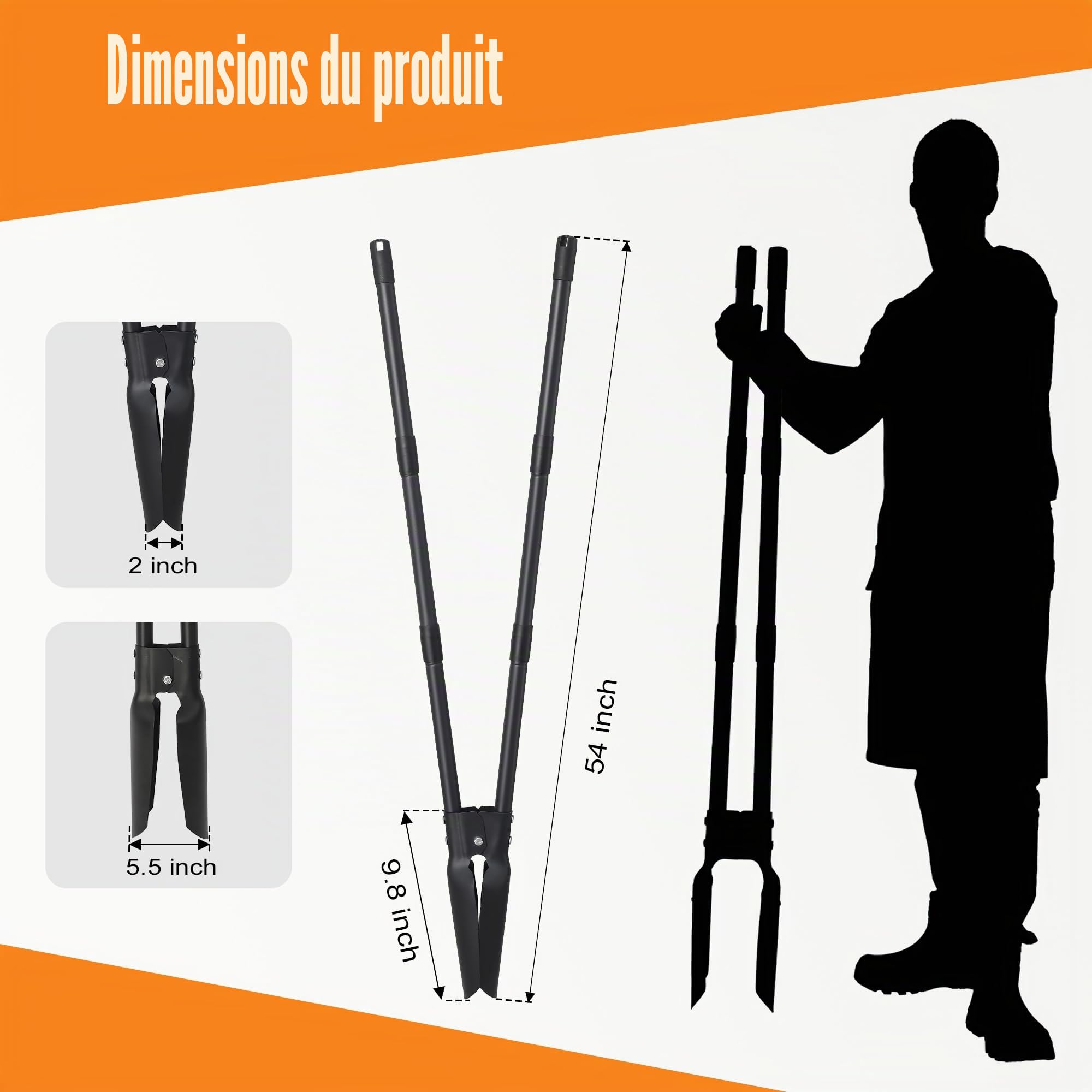 Outil de Creusement de Trous de Poteaux, Creuseur de Trous de Poteaux avec Manche Long de 139 cm, Outil Manuel Robuste de Creusement de Trous de Poteaux Pelle de Jardin, Doubles Lames Tranchantes pour