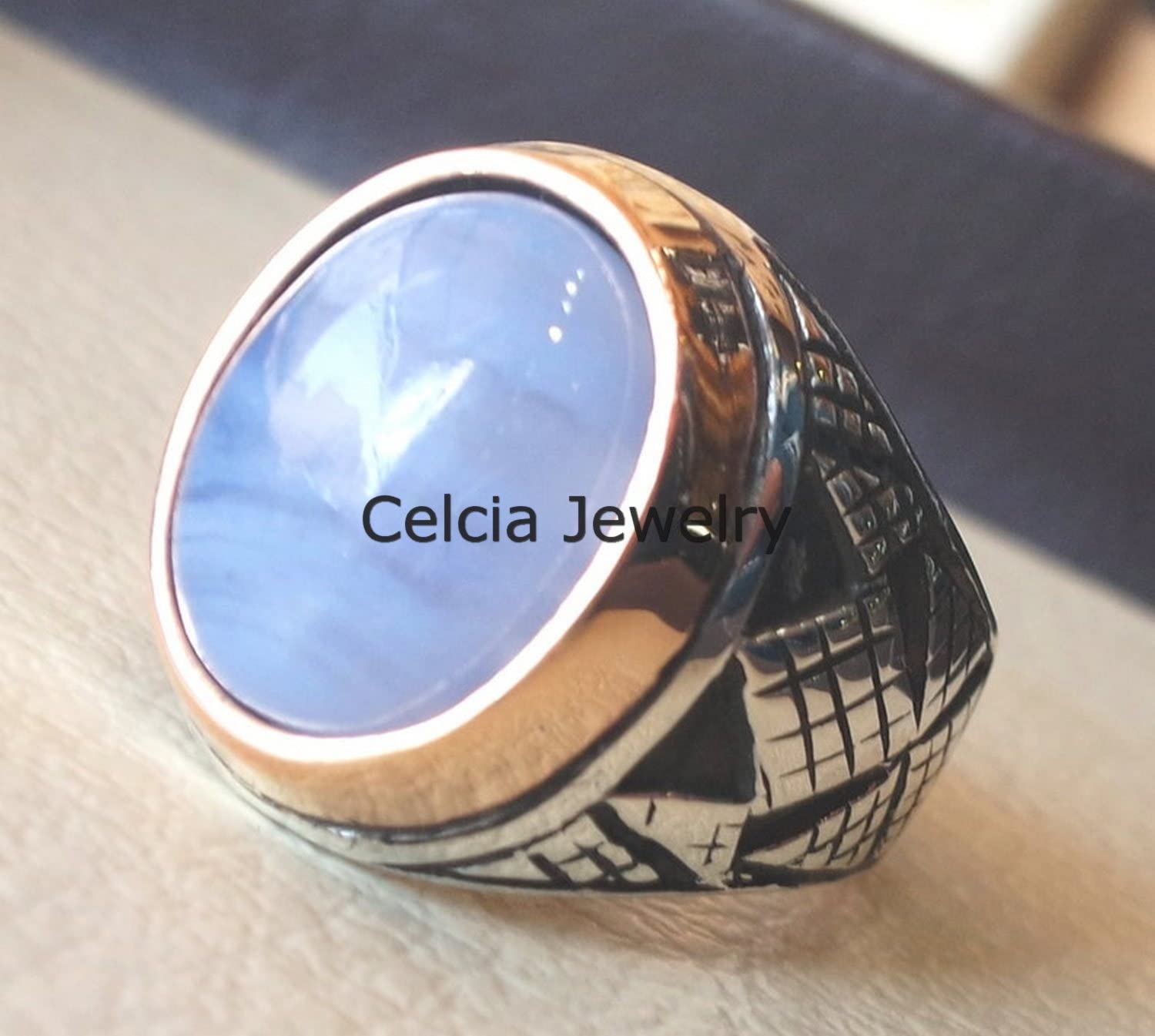Natürlicher blauer Kupfer-Türkis-Halbedelstein-Herrenring, atemberaubender Ring, zarter Ring, Siegelring, Statement-Ring, Vatertagsgeschenke, zweifarbiger Ring