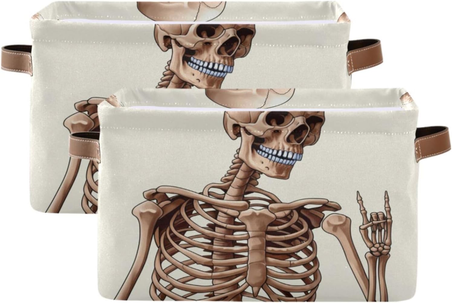 Funny Skeleton Rock Sign Fabric Storage Bin, Collapsible Rectangle Storage Boxes Cubbies image 2
