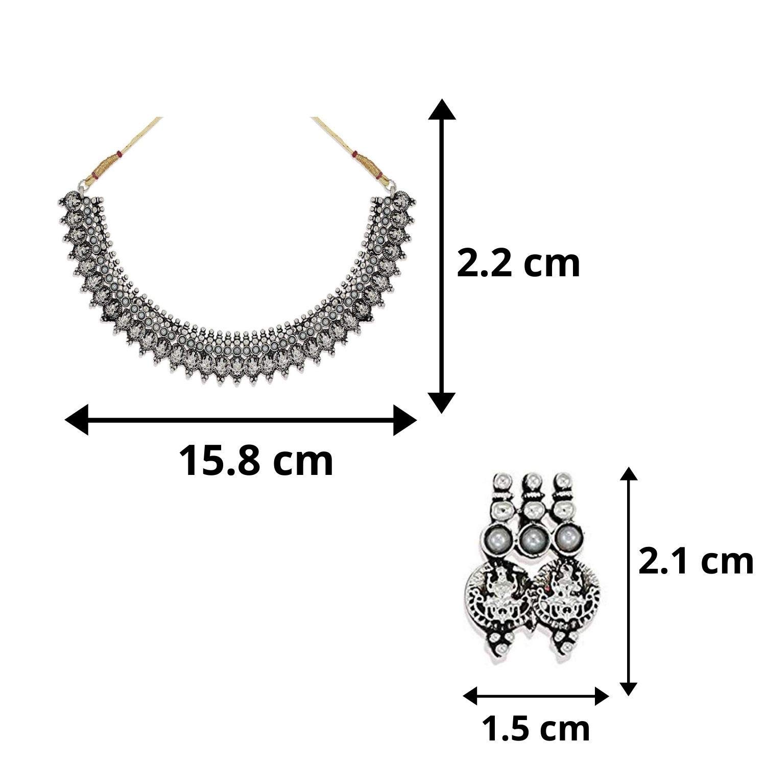 Om Jewells Oxidised Silver Plating Alloy and Floral Multistrand Necklace Set And Temple Choker Necklace Set for Women & Girls (Silver) 4