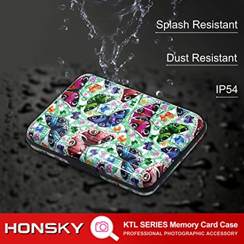 Honsky 2 Set Aluminum Water Resistant UHS-I SD Micro SD SDHC SDXC SecureDigital Memory Card Carrying Case Holder Organizer Box Keeper Computer Camera Media Storage Organization, Butterfly