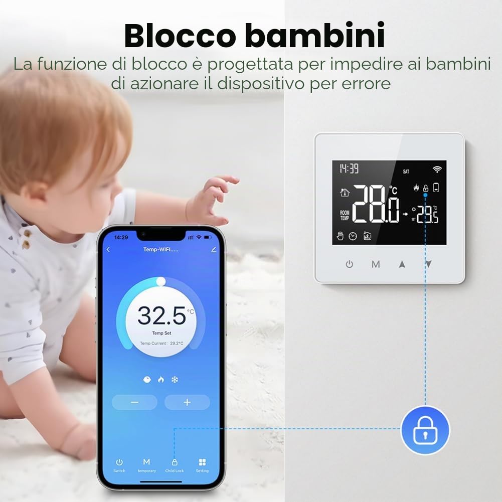 Termostato WiFi, per Smart Life caldaia a gas, regolatore di temperatura touch screen alimentato a batteria con telecomando app, controllo vocale, programmabile settimanalmente