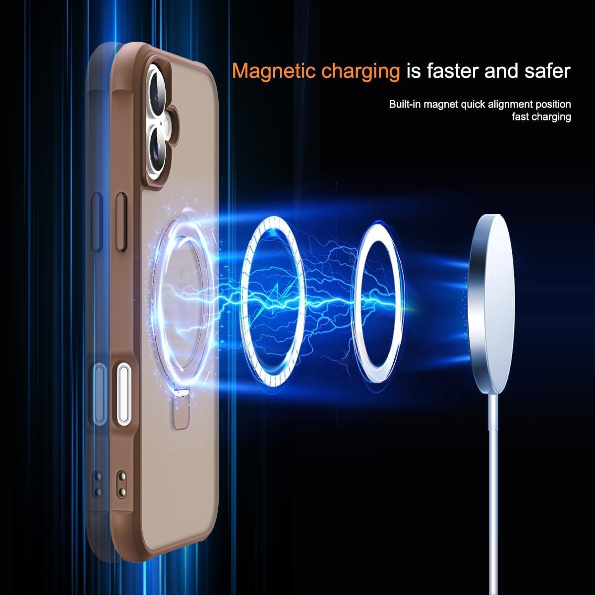 SKYLMW Compatible with iPhone 16 Case with Invisible Magnetic O-Ring Stand Military-Grade Translucent Case for iPhone 16 6.1" [Compatible with Mag-Safe][Great Grip Feeling],Desert Brown