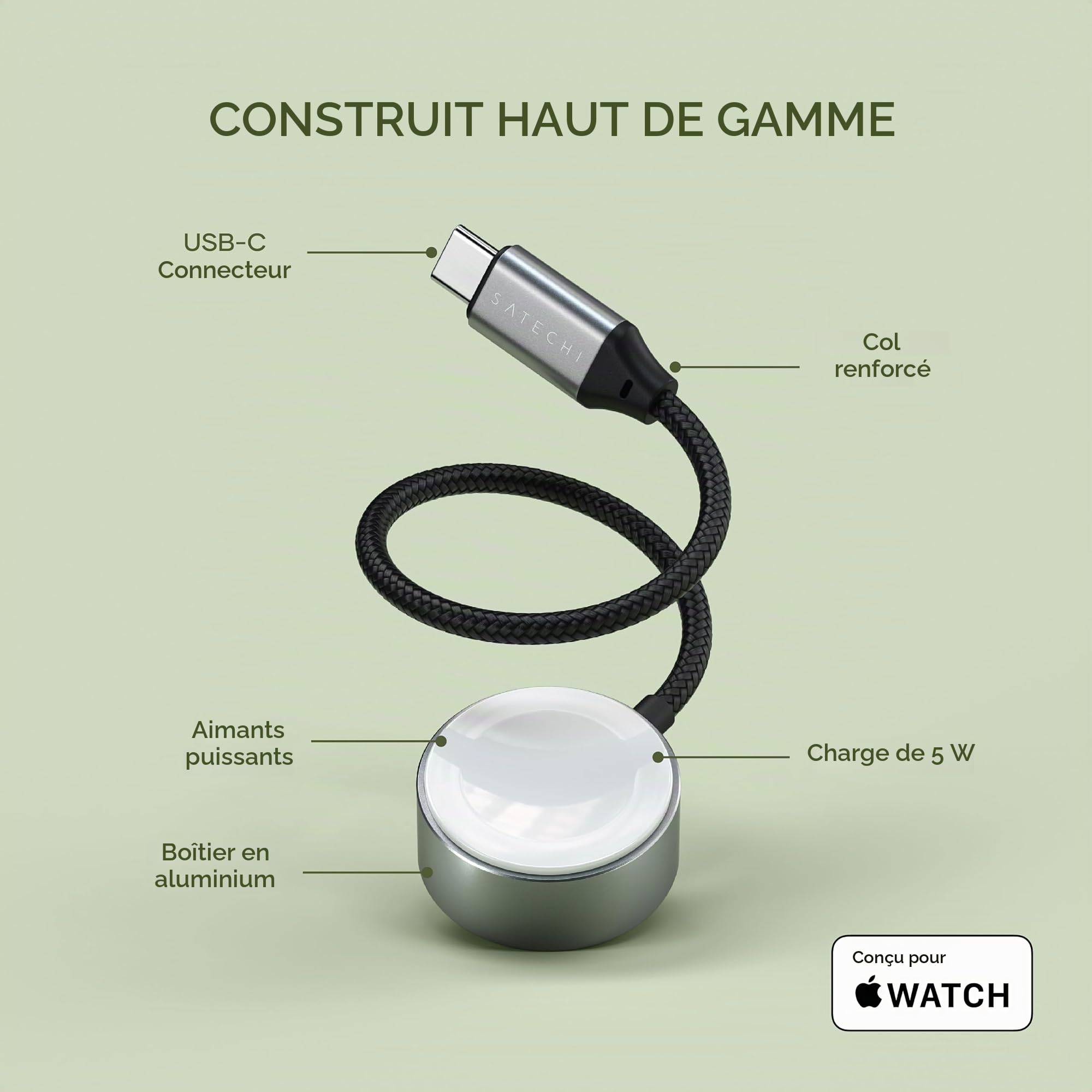 SATECHI Câble de Charge Magnétique pour Apple Watch, Charge Rapide 5W