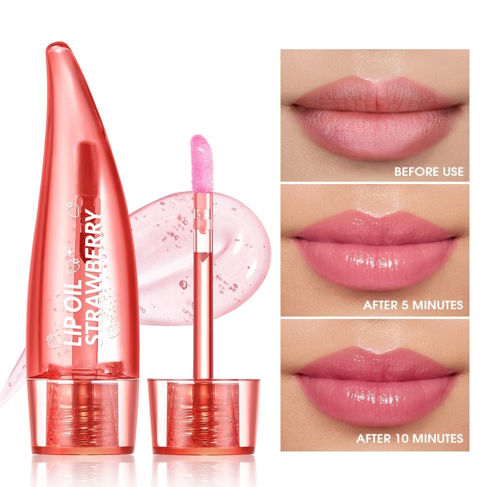 Aloe Vera and Strawberry Lip Oil, 2 Pcs Color Changing Lipstick Lip Oil Tinted Set, Natural, Easy to Application - Image 2