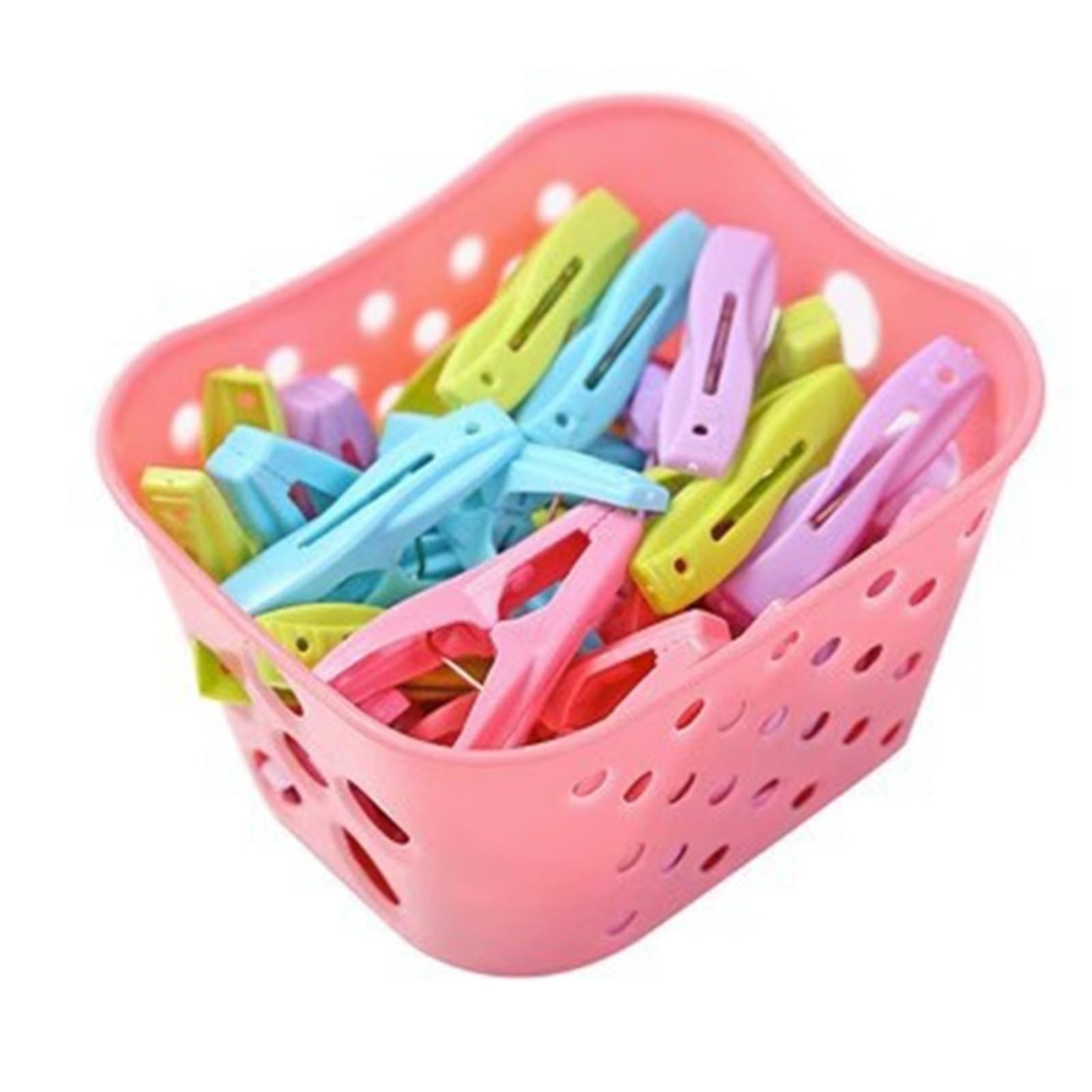 Plastic Clothes Pegs 30Pcs Plastic Clothes Pegs Laundry Pins Storage Organizer Quilt Towel Clips Spring With Basket(Pink)