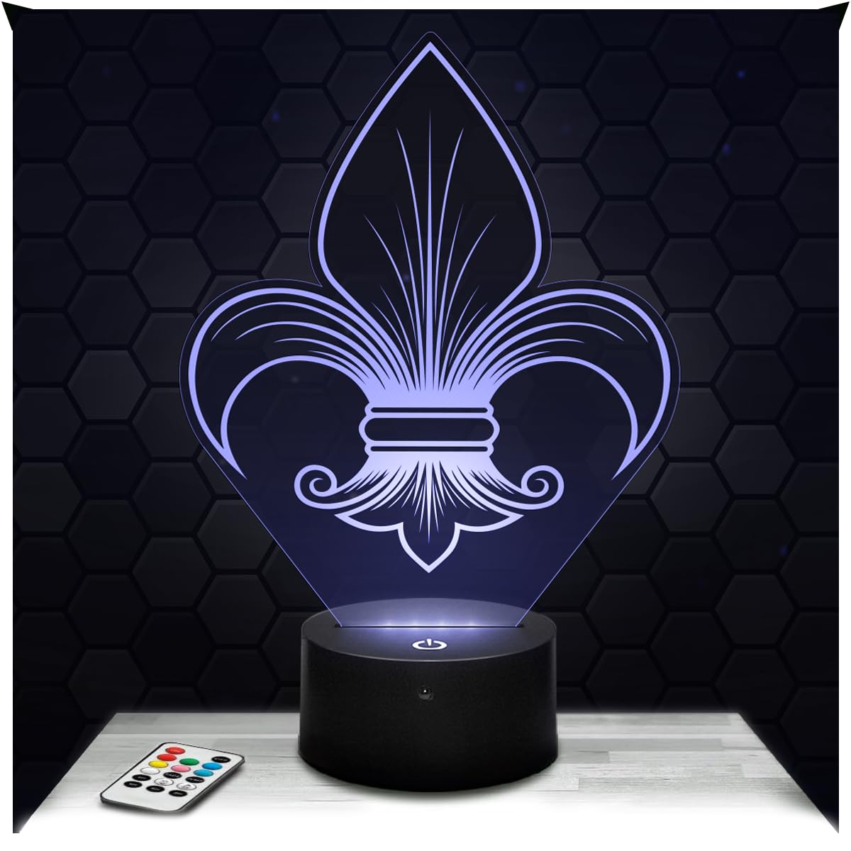 Lampephoto.fr - 3D Lamp Fleur de LYS Royalty Symbol Gift, Touch LED Night Light, 3D Hologram Effect, Christmas Birthday Gift Idea for Boy or Girl, Bedroom Decoration Object
