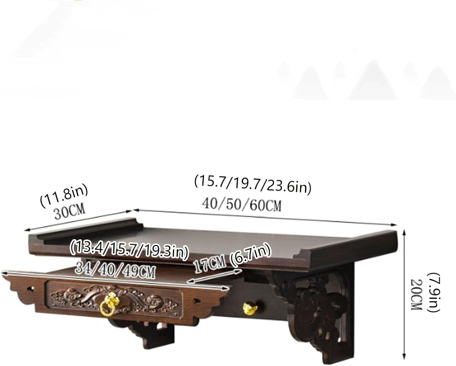 Buddhist Altar Table - Wall-Mounted Solid Wood Stand for Buddha Statue and Meditation, Compact Design for Household Use