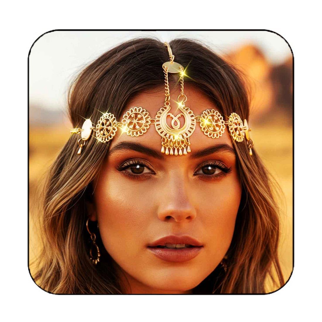 Boho Head Chain Gold Vintage Headpiece Water Drop Tassel Hair Accessories Festival Headband for Women(A)