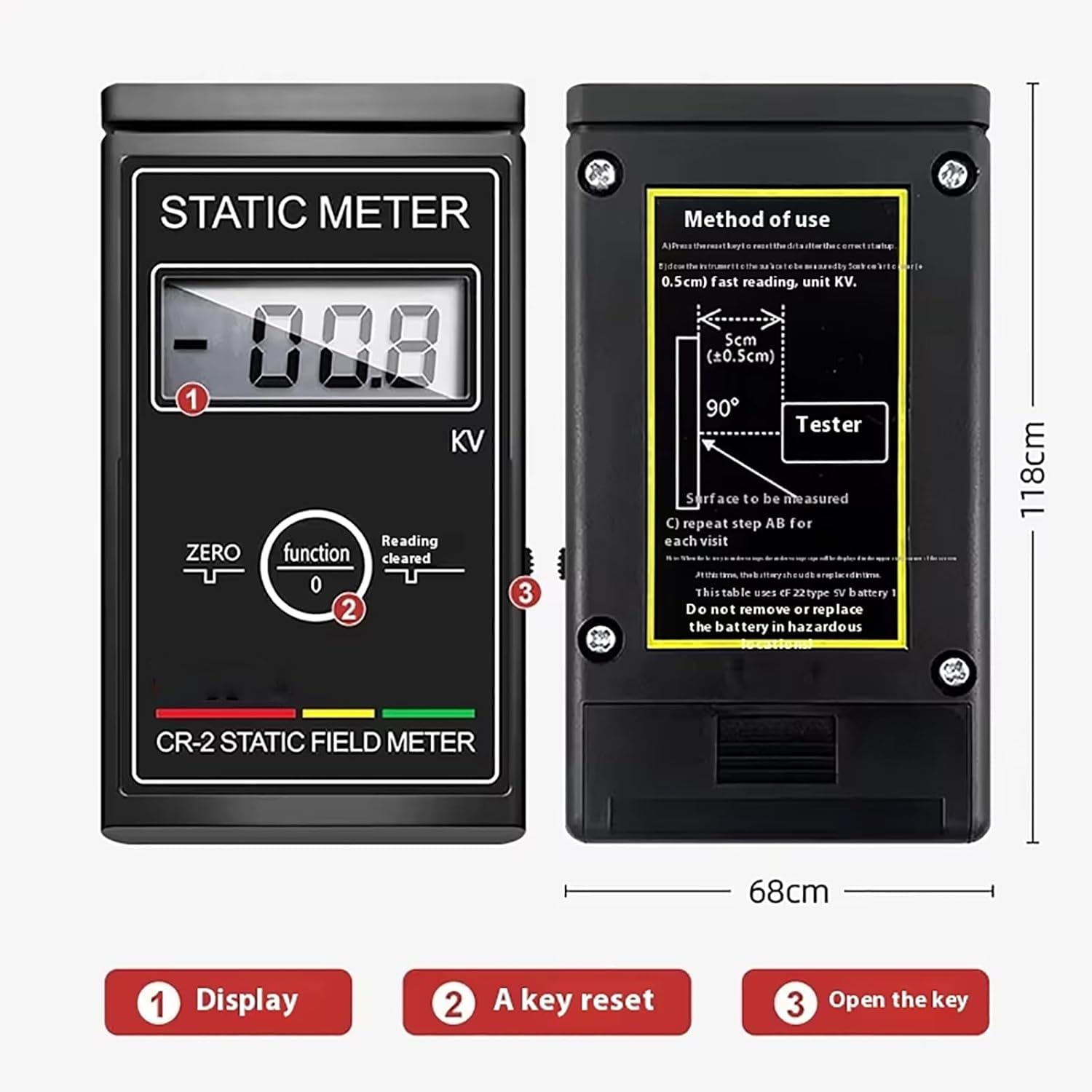 Handliches Antistatikmessgerät, 0–50 Kv Elektrostatischer Tester Mit LCD-anzeige, Reset-Funktion Und Präziser Messung, Tragbares Hochpräzises Oberflächenspannungsmessgerät Für Textilien, Papier,
