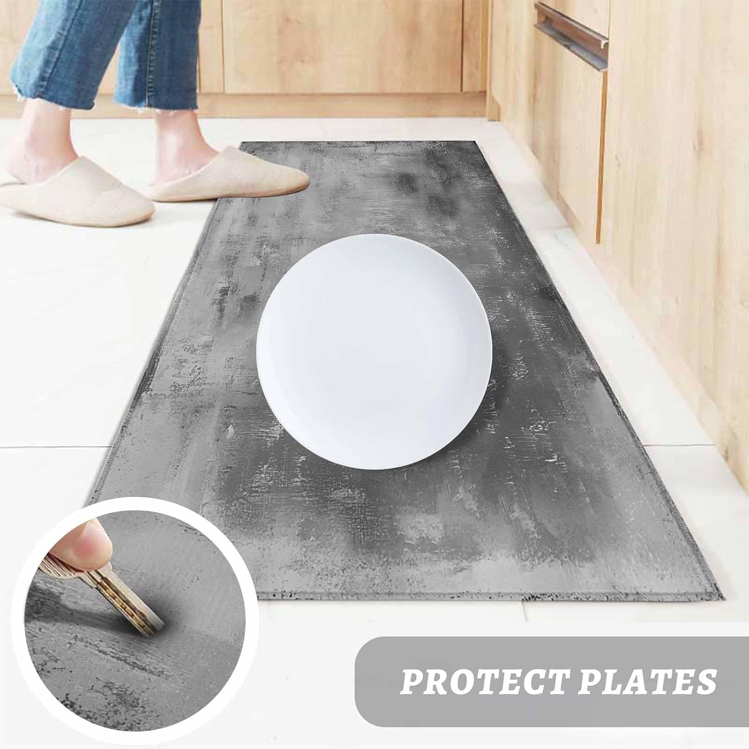 Kitchen Mats for Floor Black Gray Mottled Texture Abstract Washable Non Slip Kitchen Rugs 1PCS, Modern Minimalist Art Absorbent Standing Mats for Sink Bathroom Office Living Room 15.7x47.2in