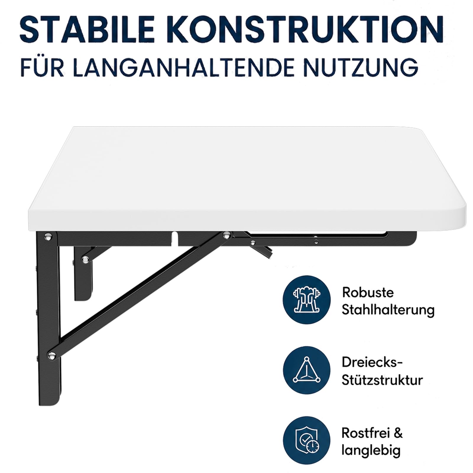 Wandklapptisch 60x40 cm Weiß, Klapptisch Wandmontage, 40 kg | Platzsparender Klapptisch aus Holzwerkstoff und Stahl, ideal als Esstisch, Schreibtisch oder Küchentisch.