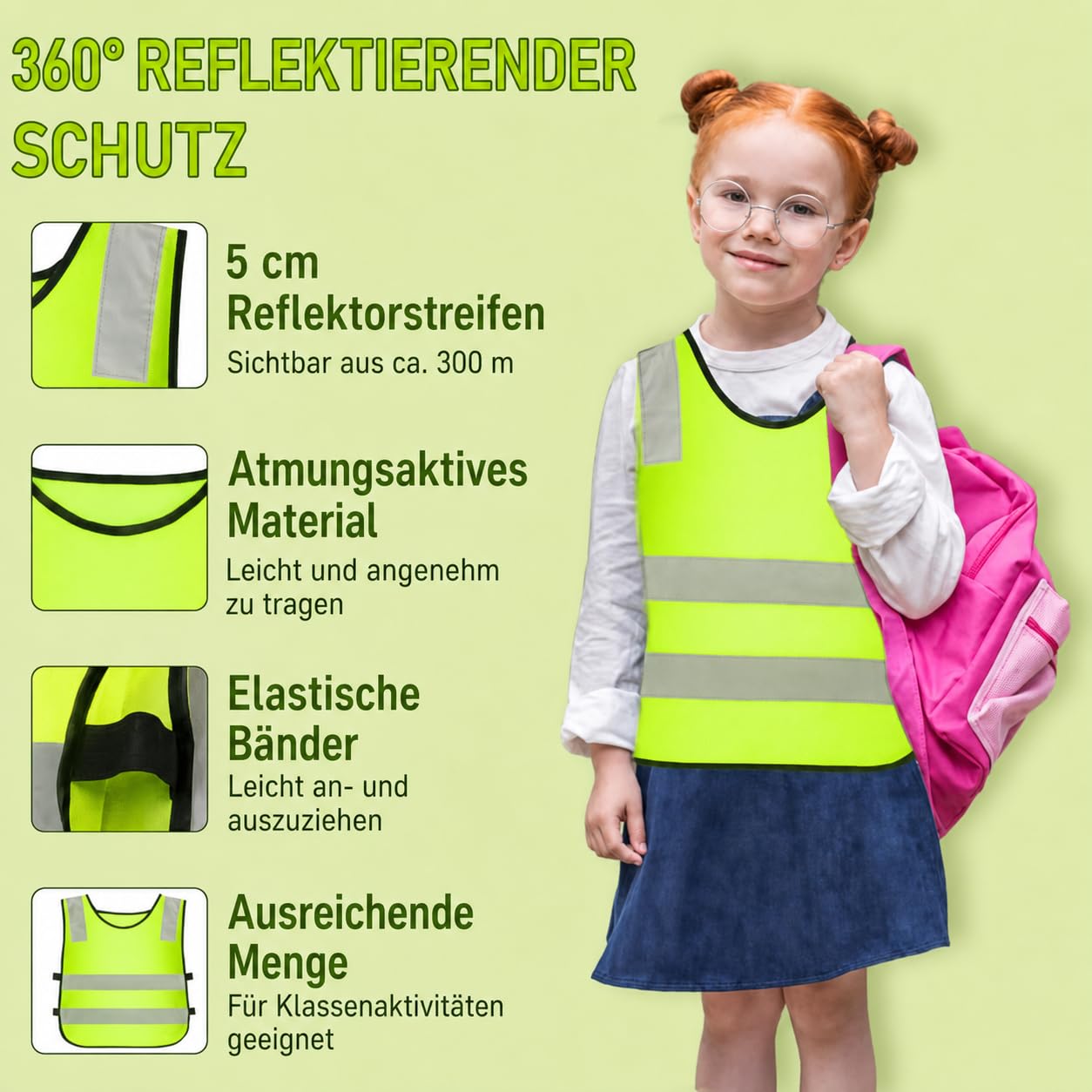 30 Stück Warnwesten für Kinder – Warnweste für Kinder, reflektierende Sicherheitsweste, neon-gelbe Verkehrssicherheitsweste für Schüler, zum Laufen, Radfahren und Ausflüge