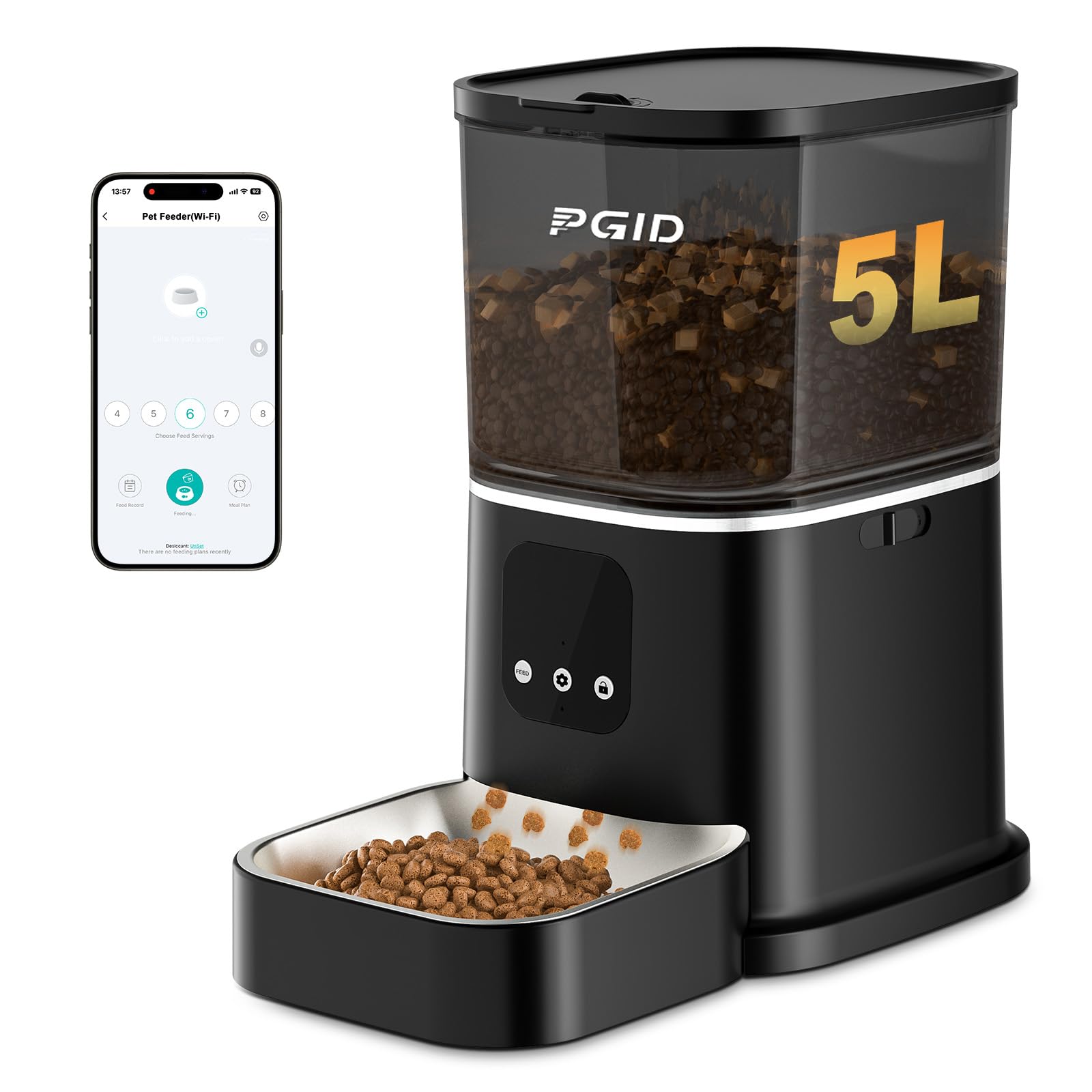Automatic Cat Feeder, 2.4G WiFi Automatic Dog Food Dispenser,Auto Dog Feeder with APP Control, 5L Timed Auto Cats Food Dispenser w 2-Way Audio for Multiple Pe