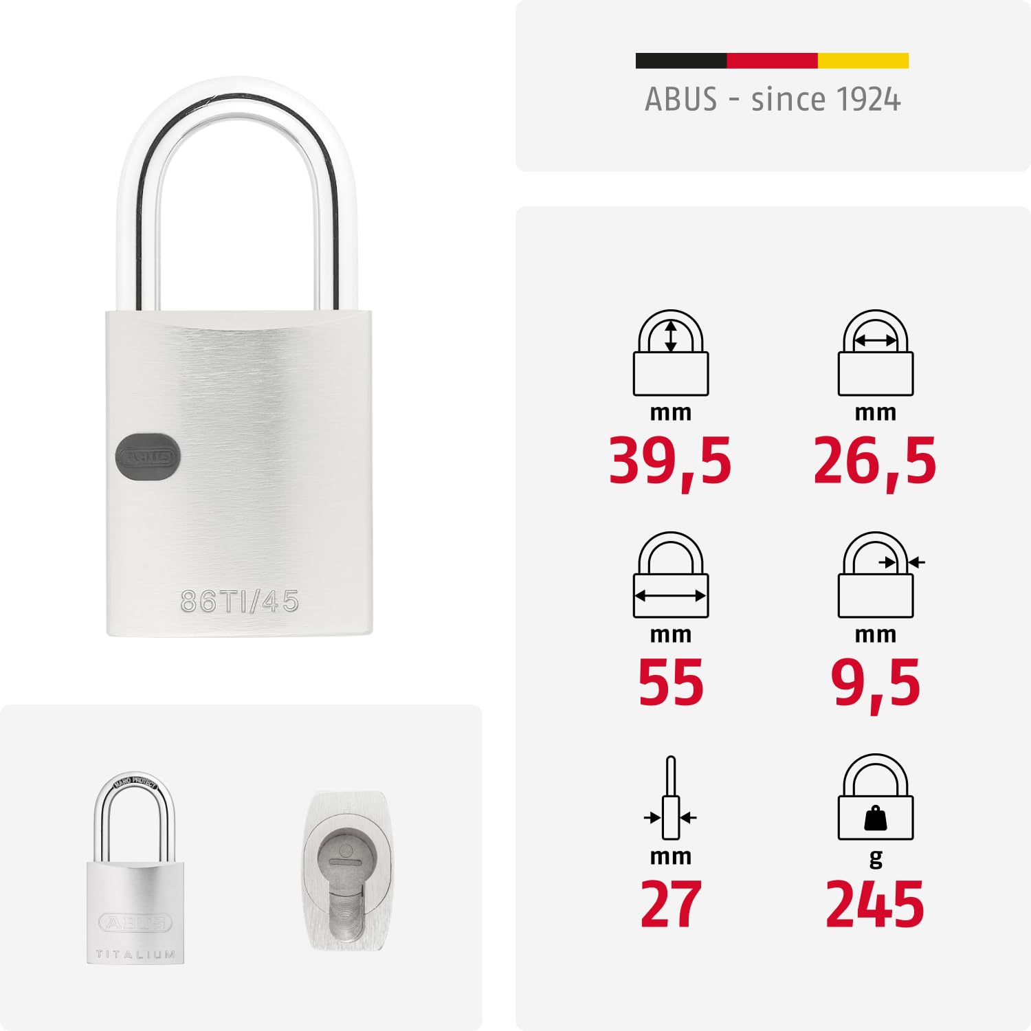 Abus 58500 Cadenas 55 mm Argent