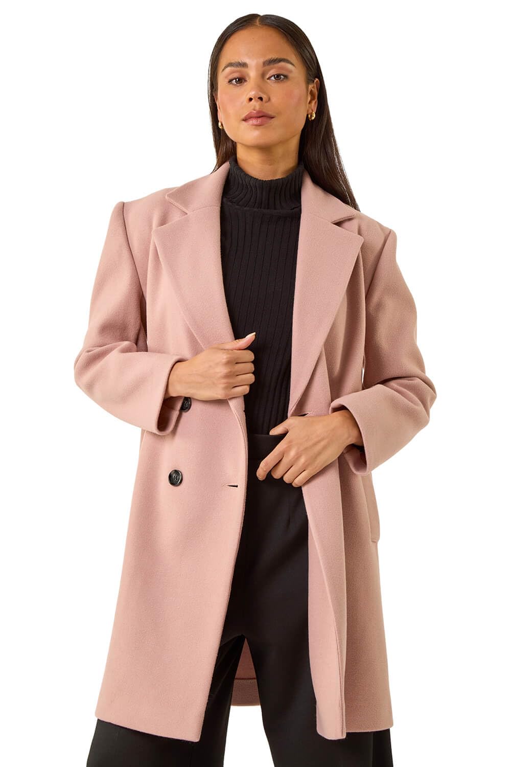 Roman Women's Light Pink Petite Double Breasted Revere Collar Coat In | : Size 18