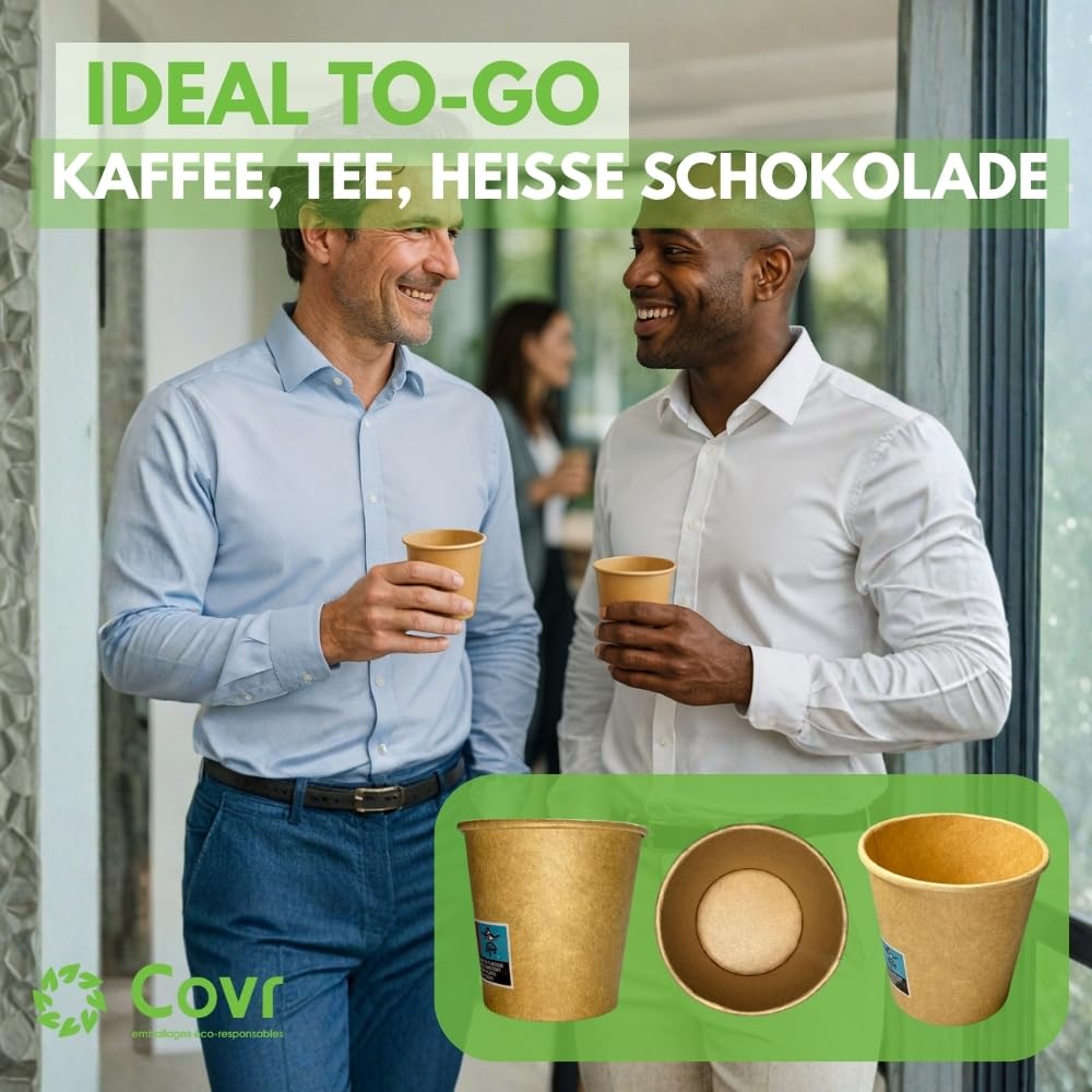 COVR Kraft Pappbecher, recycelbar, für heiße und kalte Getränke, robust und griffig, 10–12 cl (4 oz), 3000 Stück