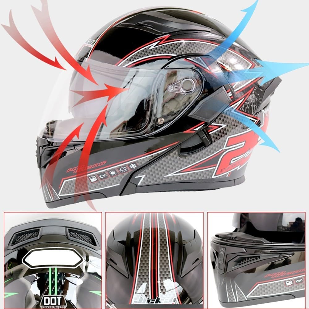 Bluetooth Casco Moto Modulare, Caschi Modulari Motorino Integrali con Doppio Visiera, Sistema di Comunicazione Interfono Integrato Radio FM Mp3, Certificato ECE Flip up Helmet