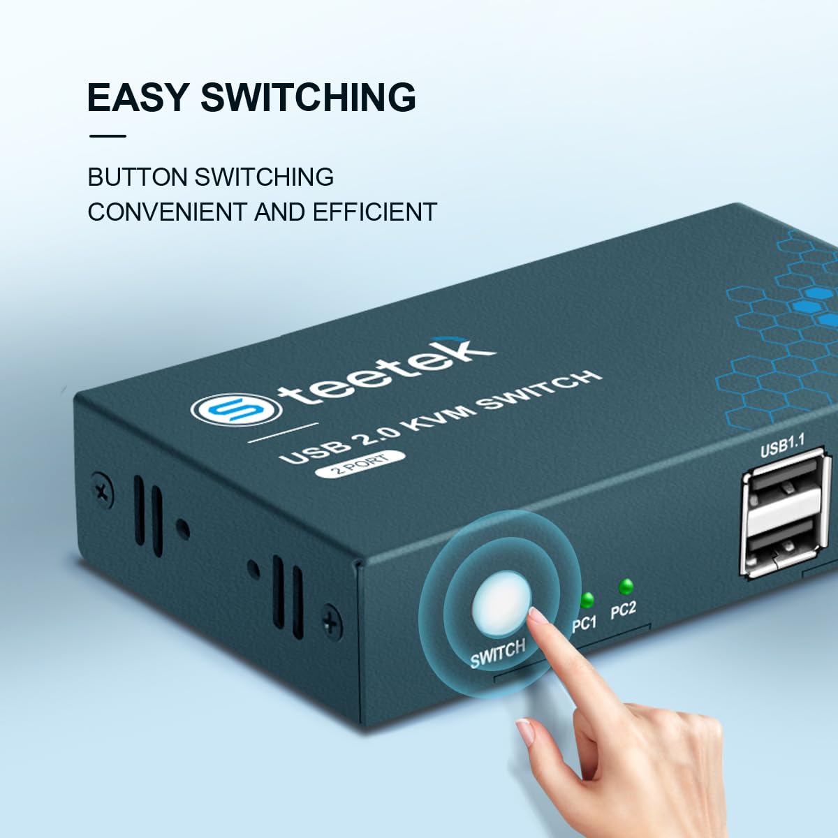 Steetek HDMI KVM Switch Dual Monitor 2 Puertos,4K@60Hz,USB1.1,KVM Switch 2 Monitores 2 Computers, HDCP2.2, HDMI2.0, Interruptor De Botón,Ultra HD, Con Cables