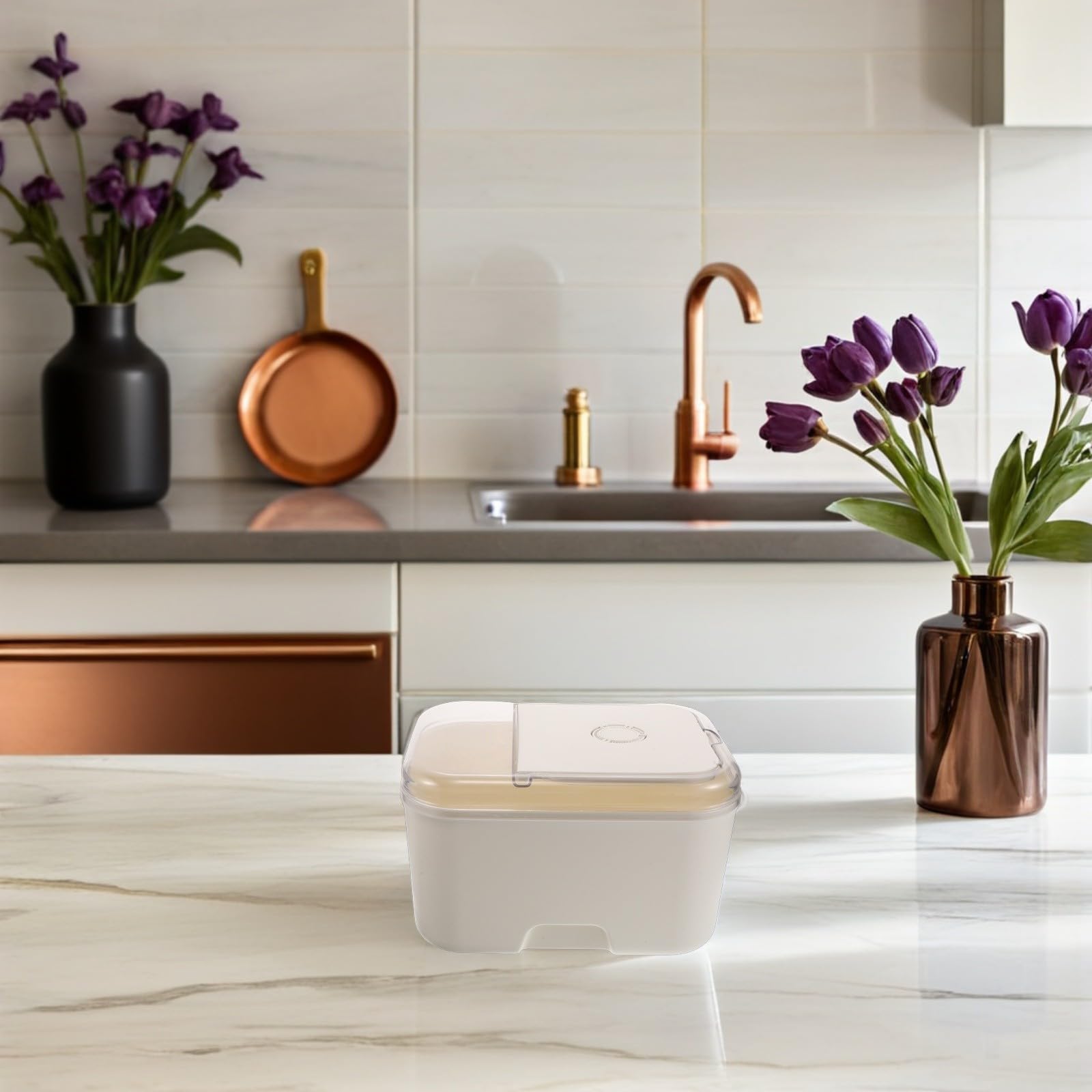 Amosfun Contenedor de Almacenamiento de Granos de 10kg con Cierre Hermético y Diseño de Plástico Beige para Organización de Despensa y Cocina Reutilizable