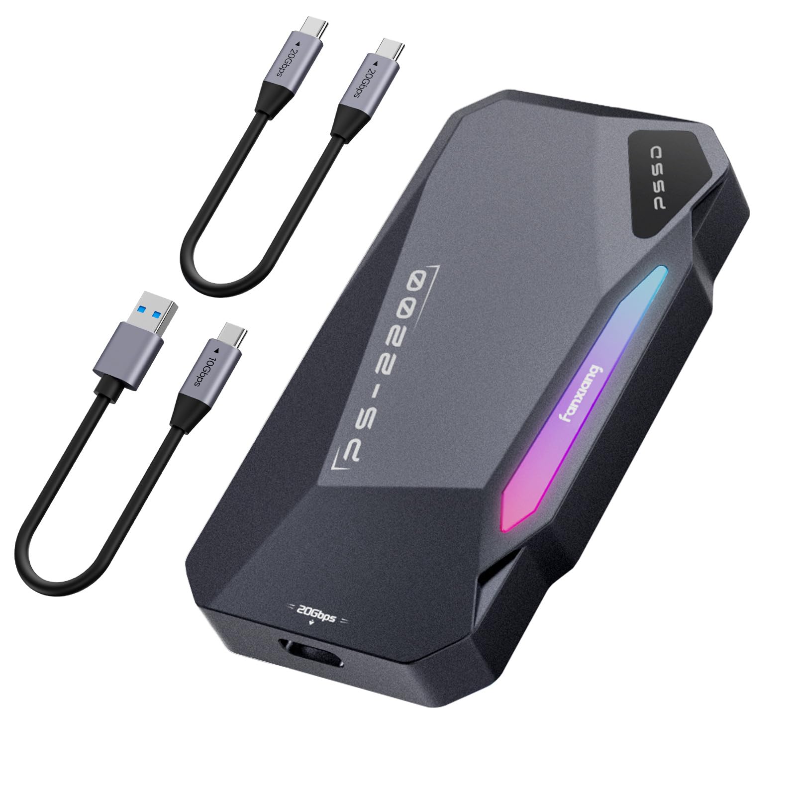 fanxiang 2TB SSD Esterno Magnetico，Fino a 2050MB/s, USB 3.2 Gen2 USB-C, SSD Portatile con RGB LEDs, 4k ProRes HDR, Unità a Stato Solido Esterna per iphone15/16, Android/Pc/Mac-PS2200
