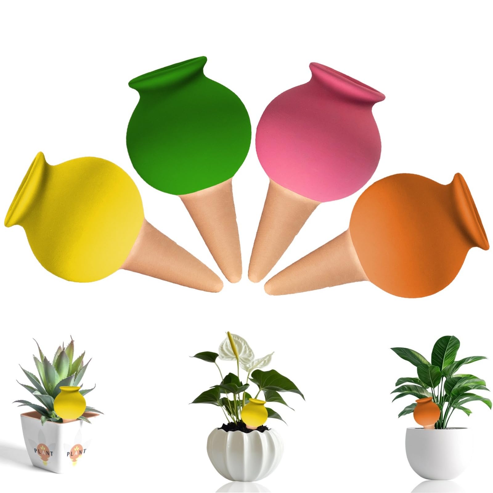 Kivinia 4 Pack Terracotta Self Watering Plant Spikes, Terracotta Vacation Plant Waterer, Decorative Automatic Plant Watering Devices, Plant Watering Globes for Indoor and Outdoor Plants - A065
