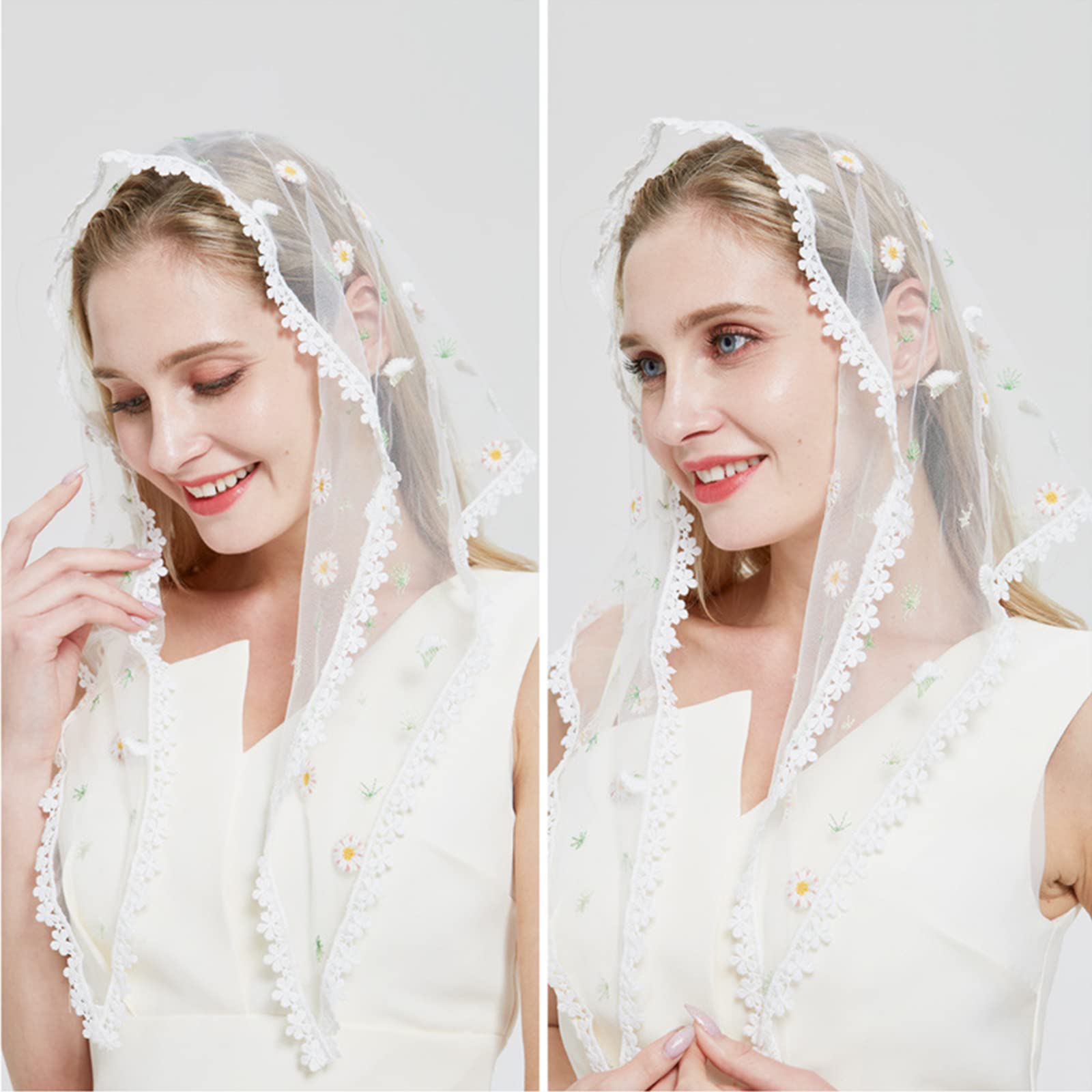 OhMill Voile d'église en dentelle blanche Mantilla Couvre-tête pour femme catholique